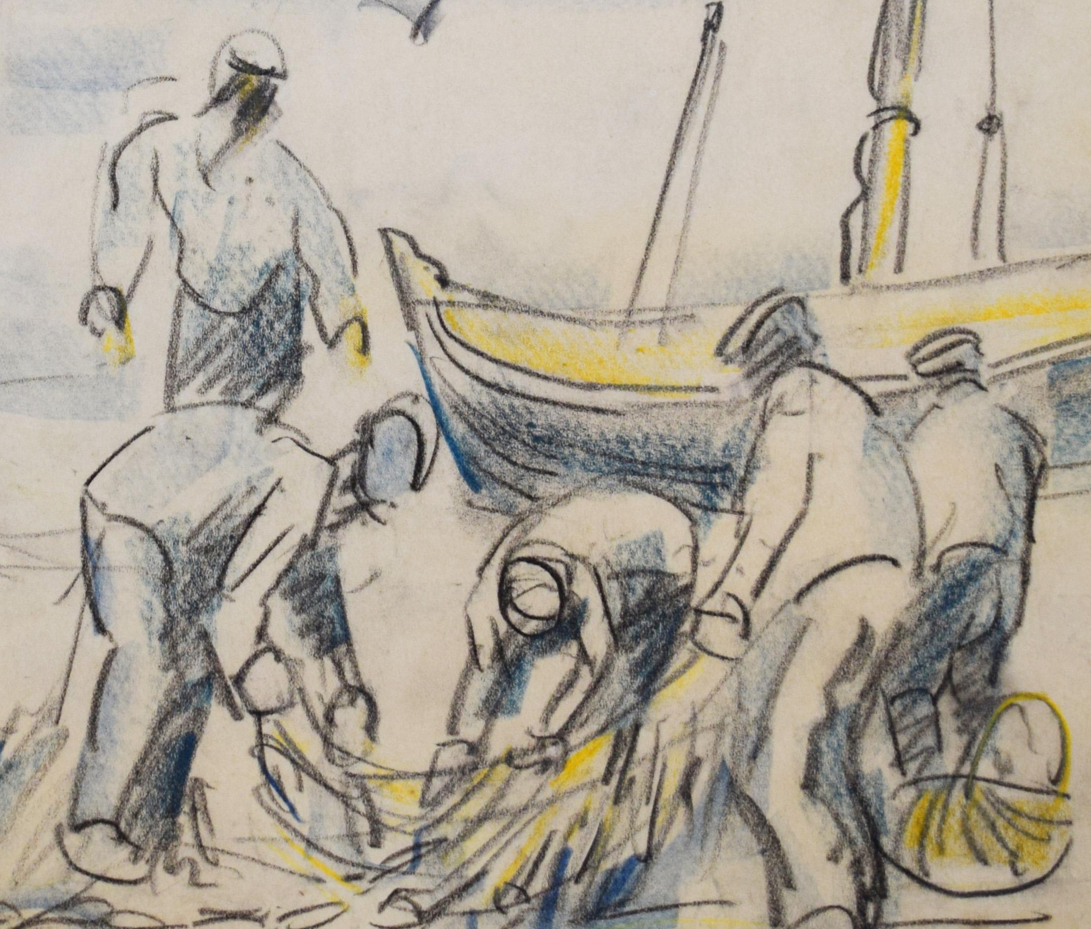 El retorno de los pescadores - Pescadores Expresionismo alemán - Figurative Art Beige de Max Pechstein