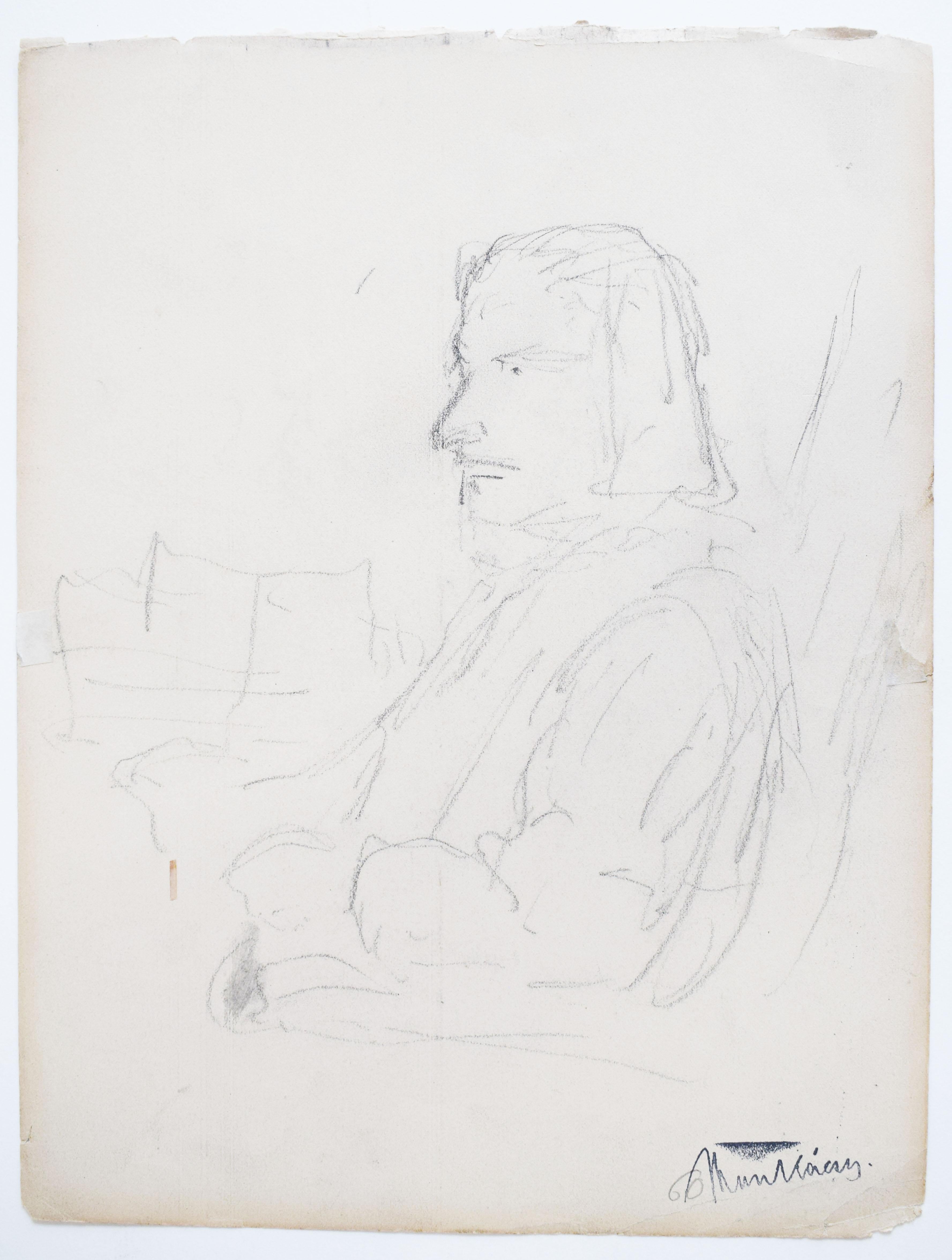 Nu / Esquisse pour le portrait de Franz Liszt - Dessin hongrois 1890 en vente 1
