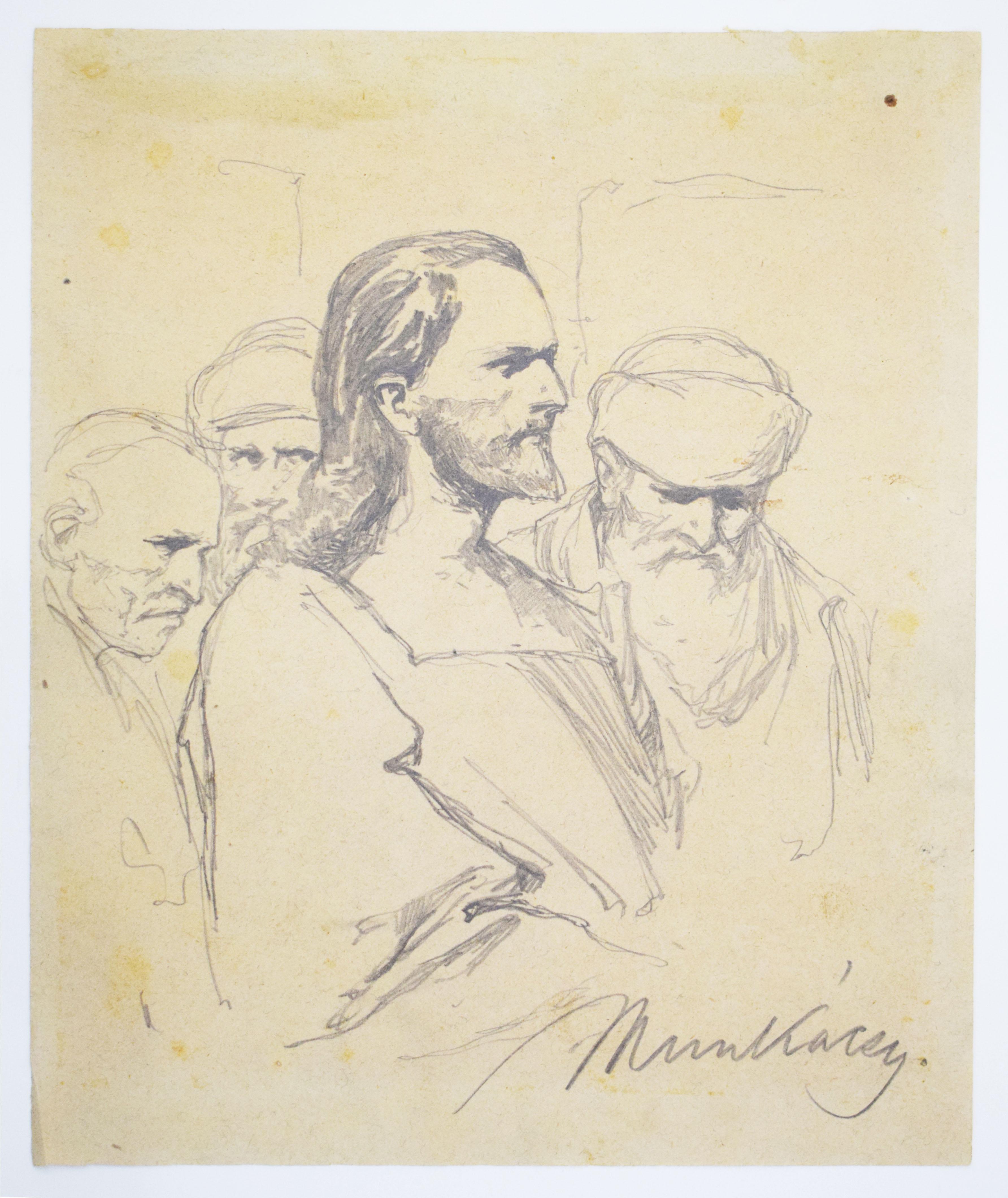 Étude pour Le Christ devant Pilate (X) - Dessin du Christ hongrois devant Pilate - Art de Mihaly Von Munkacsy