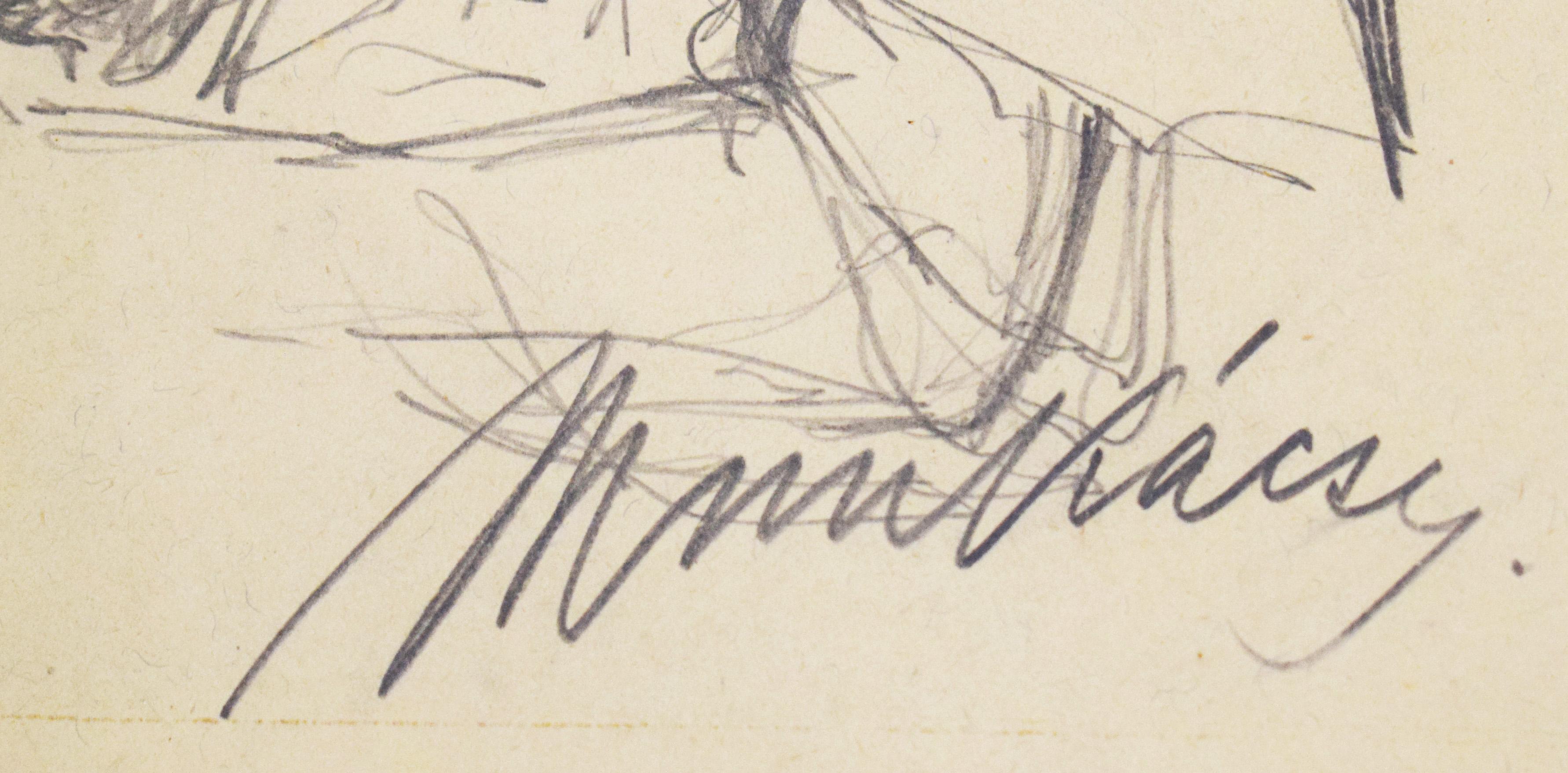 Etude pour Le Christ devant Pilate (XII) - Dessin du Christ hongrois devant Pilate - Beige Figurative Art par Mihaly Von Munkacsy