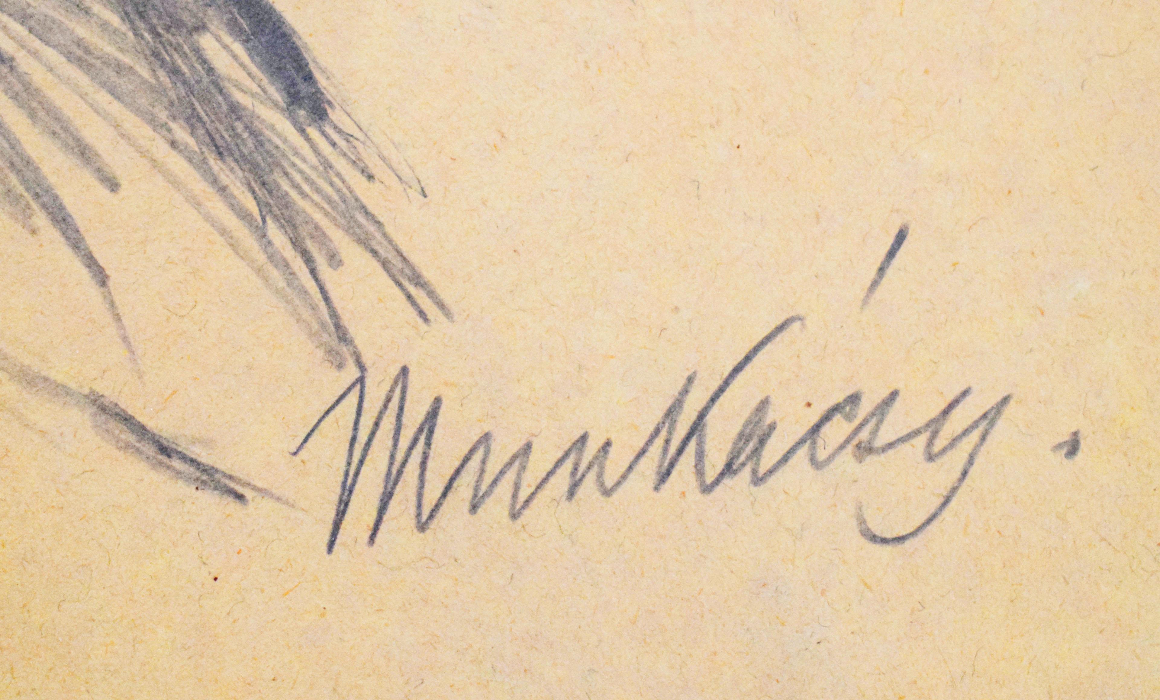 Studio per Árpád - Disegno firmato a mano Militare ungherese - Portrait Beige di Mihaly Von Munkacsy