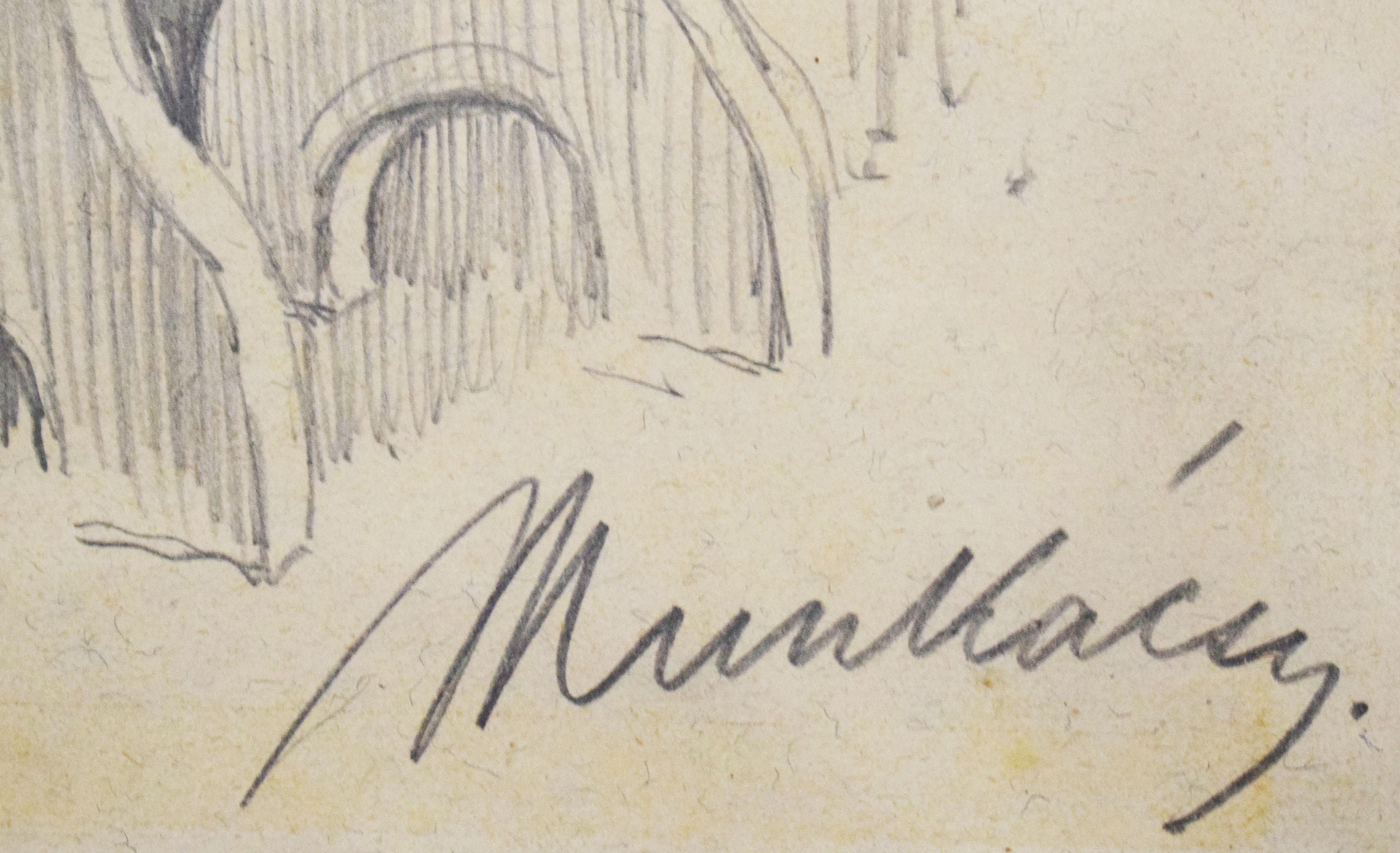 Studio per Cristo davanti a Pilato (XIV) - Disegno ungherese di Cristo davanti a Pilato - Figurative Art Beige di Mihaly Von Munkacsy