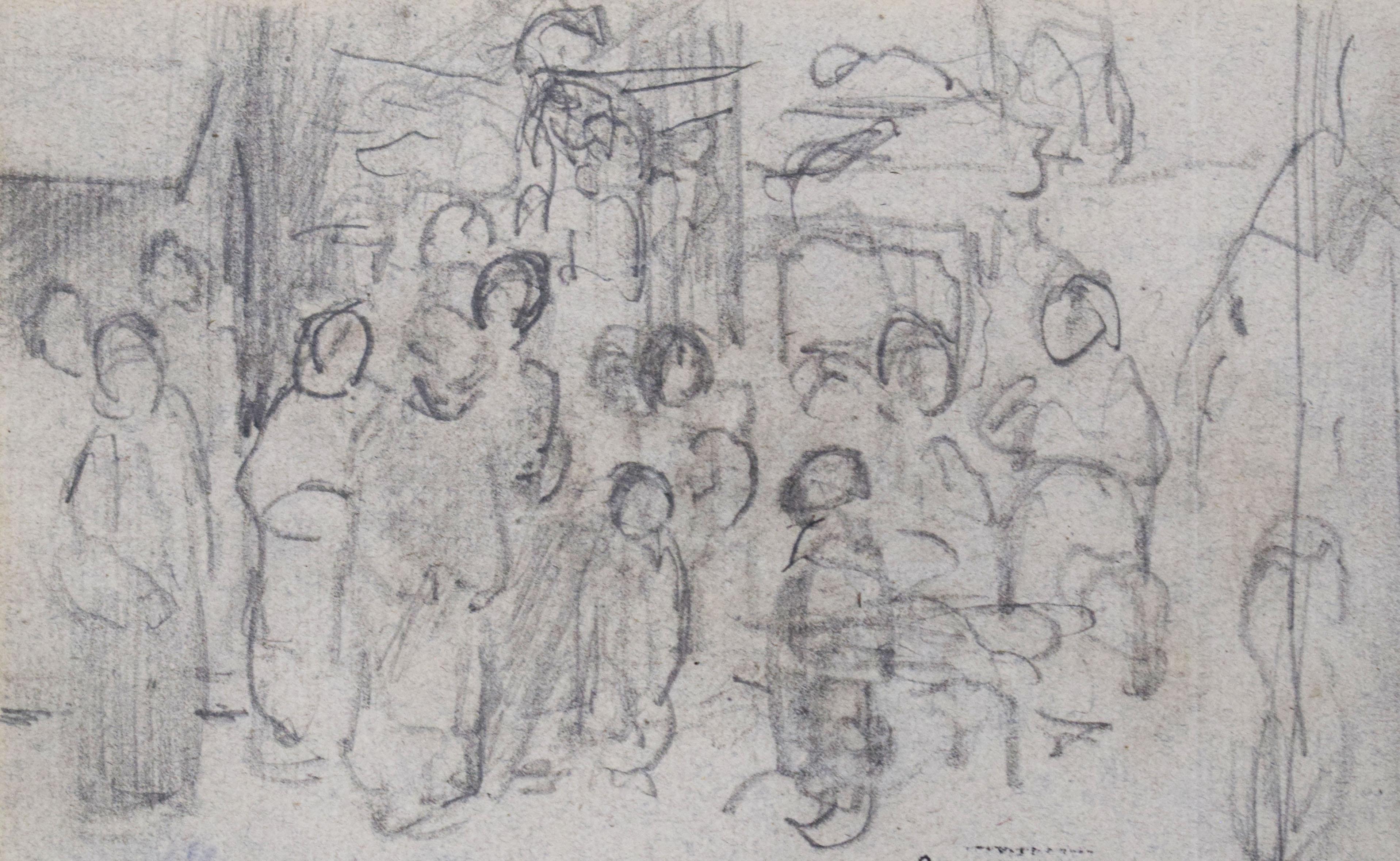 Mihaly Von Munkacsy Figurative Art – Skizze für Tramp bei Nacht - Zeichnung Ungarische Kunst 1873