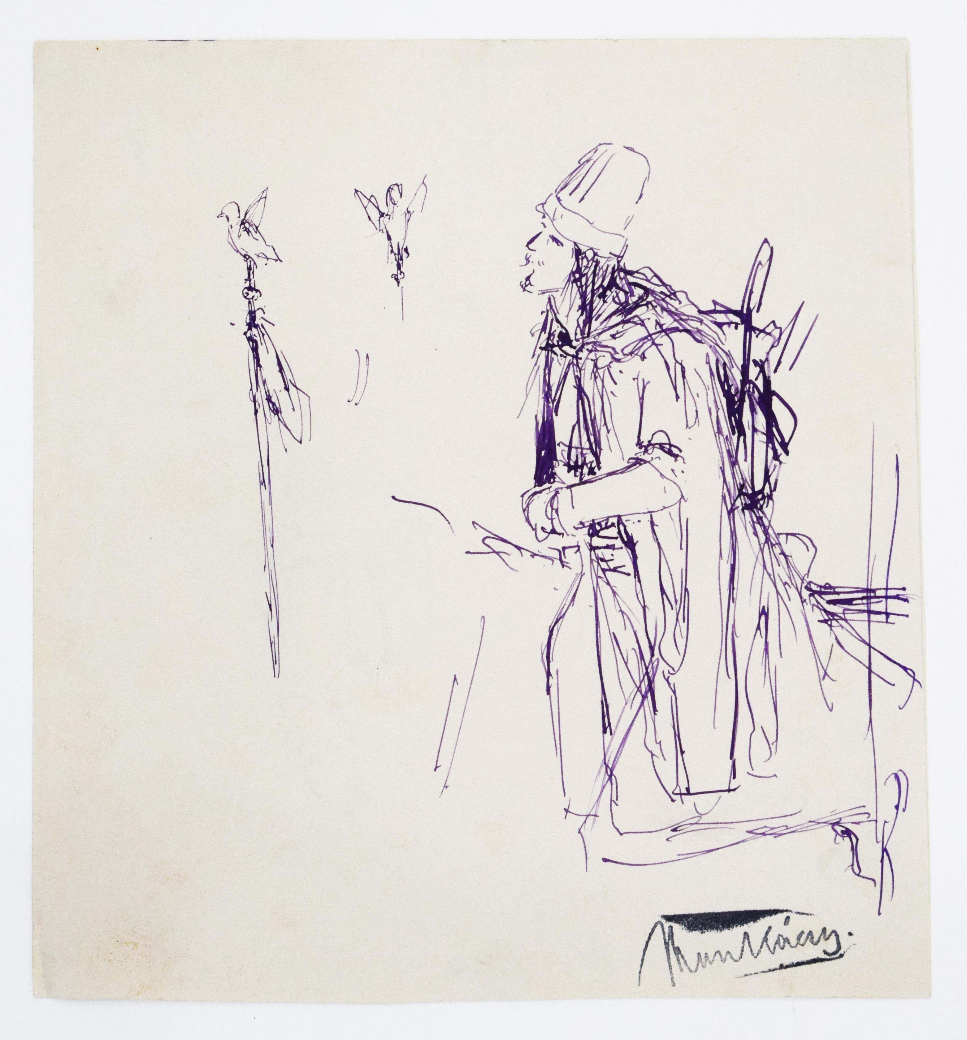 Sketch for Conquest (Honfoglalás) - Drawing Hungarian Art Honfoglalás - Gray Figurative Art by Mihaly Von Munkacsy