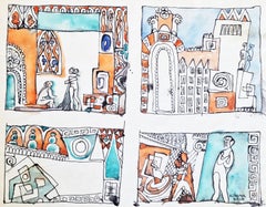 Four Scenes  Winter Landscape - Watercolour Hungarian Cubism