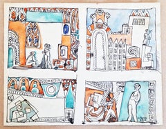 Four Scenes  Winter Landscape - Watercolour Hungarian Cubism