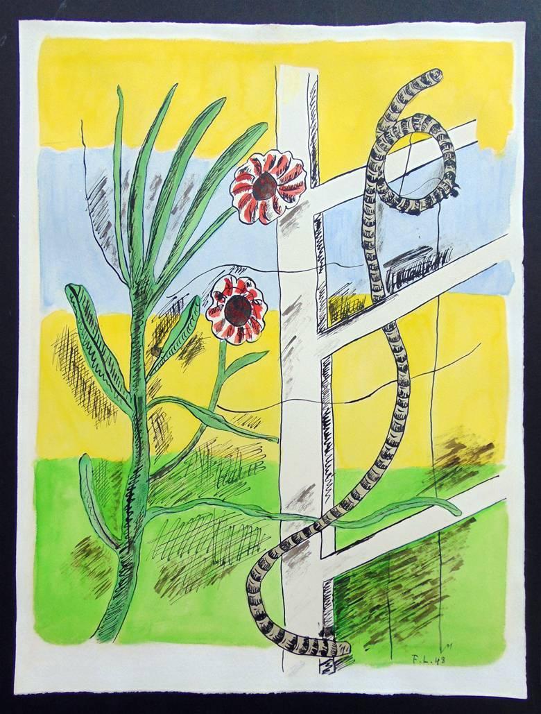 FERNAND LÉGER 1881-1955
Argentan 1881-1955 Parigi, Gif-sur-Yvette (francese) 

Titolo: Pensieri piacevoli per il mattino  Bonne Pensée du Matin, da: Les Illuminations, 1948

Tecnica: Disegno originale ad acquerello e inchiostro su carta vergata,