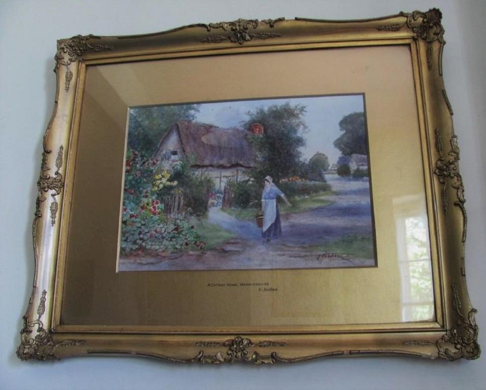 V JORDAN (19th Century) A Warwickshire Cottage, watercolour heightened with white, signed, inscribed mounts, size overall 23 x 19 inches approx. painting 9 1/2" x 13 1/2", The watercolour  in overall good condition  whilst the frame does has some 