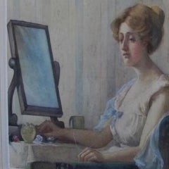 Early 20th C Portrait Attractive Female Watercolour Listed Artist K B Curtis