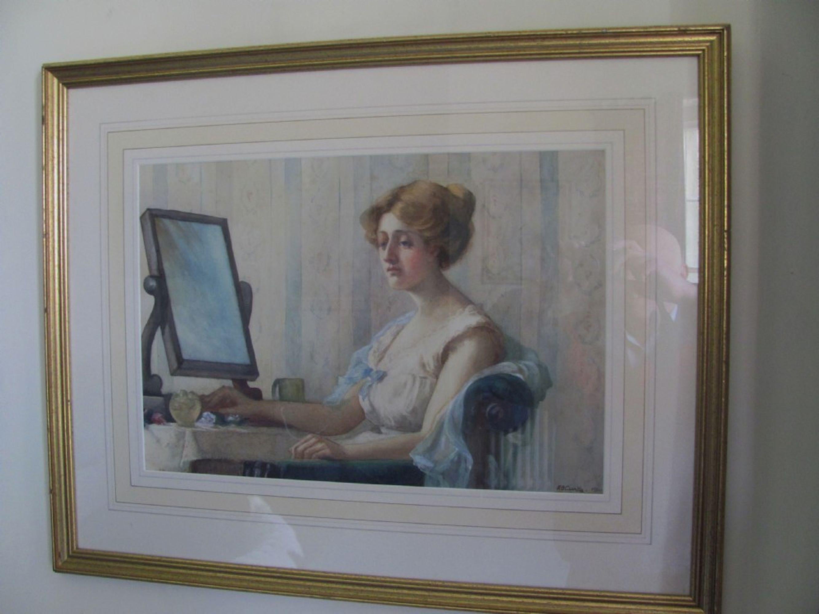 Early 20th C Portrait Attractive Female Watercolour Listed Artist K B Curtis