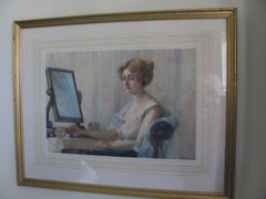 Porträt Attraktiver weiblicher Aquarell, gelisteter Künstler K B Curtis, frühes 20. Jahrhundert