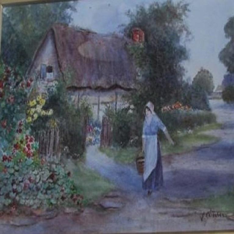 Warwickshire, Landhaus-Aquarell V. Jordan, 19. Jahrhundert (Grau), Landscape Art, von V Jordan