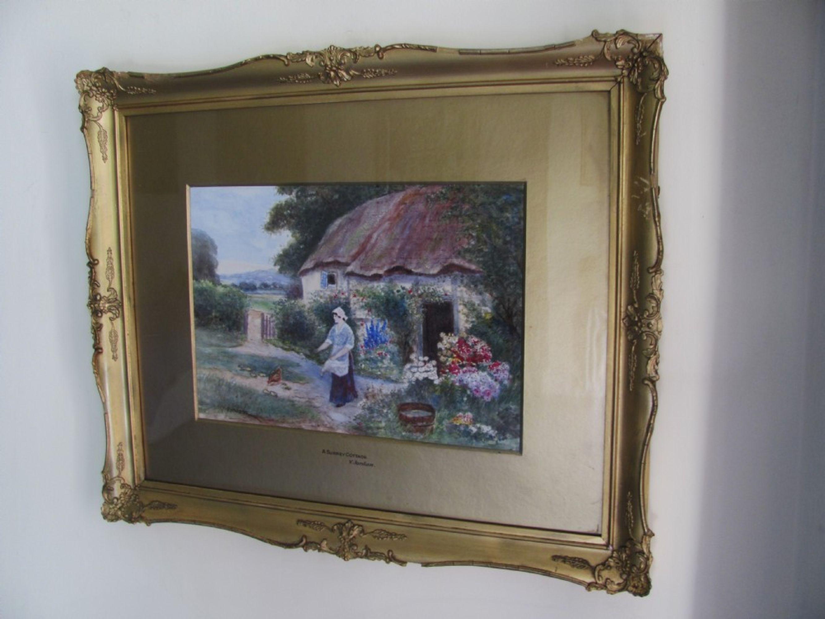 Landscape Art V Jordan - Aquarelle V.I.I.I. de la campagne du Surrey du 19e siècle
