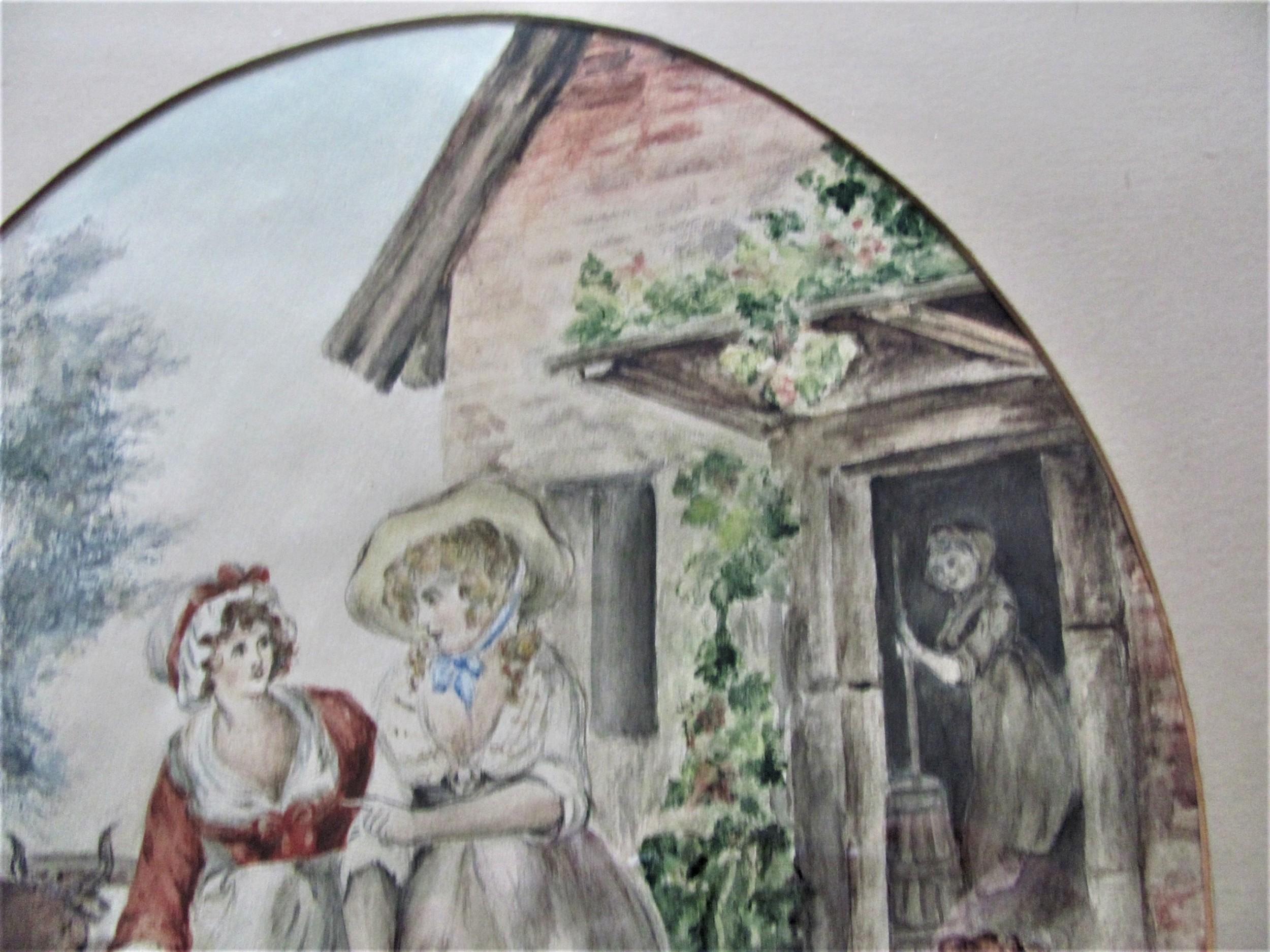 A 19th Century WATERCOLOUR depicting a charming British rural scene with Milk maids and children in a farmstead
size of image approx 28 x 23 cm (11
