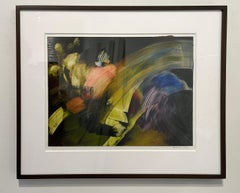 "Iris and Poppies IV, " gestural painting, abstracted floral composition