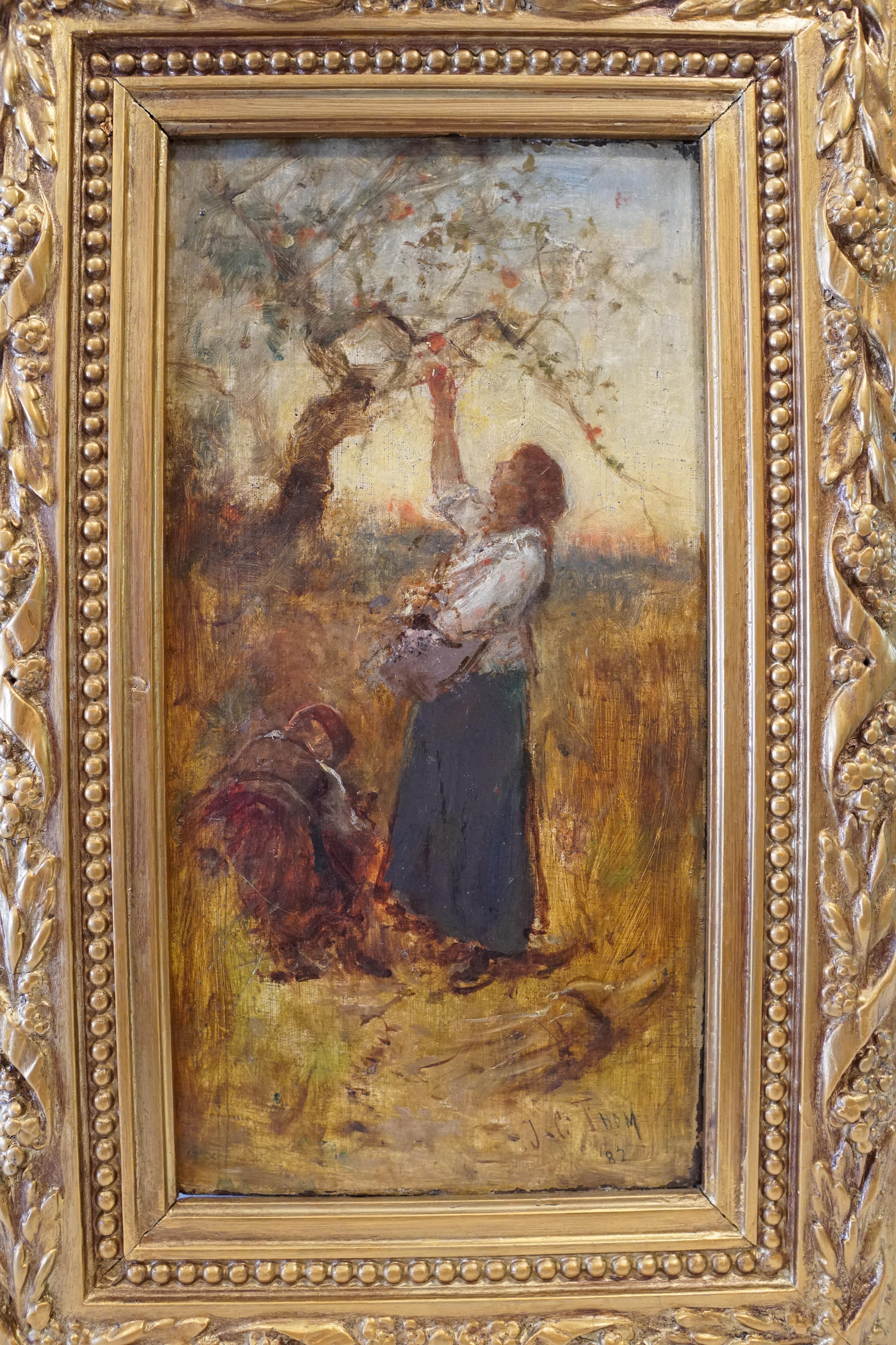 J. C. Thom Figurative Painting - Woman Picking Apples