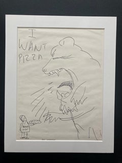 Vintage I Want Pizza by Daniel Johnston Ink on paper