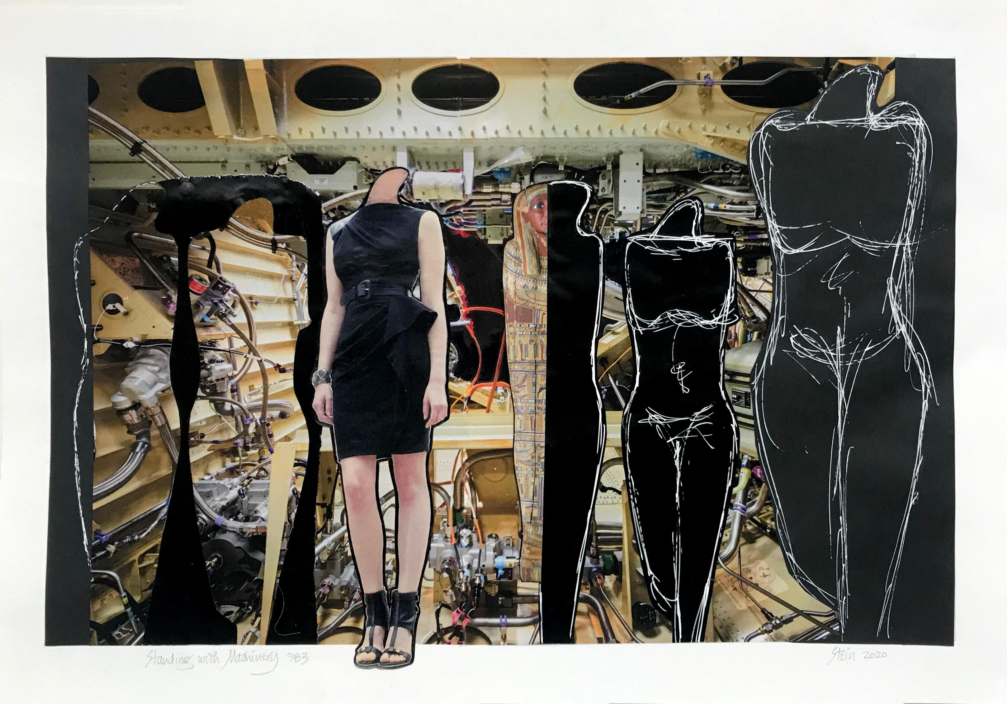 Figurative Art Linda Stein -  Debout avec les machines 983 - Collage d'art contemporain