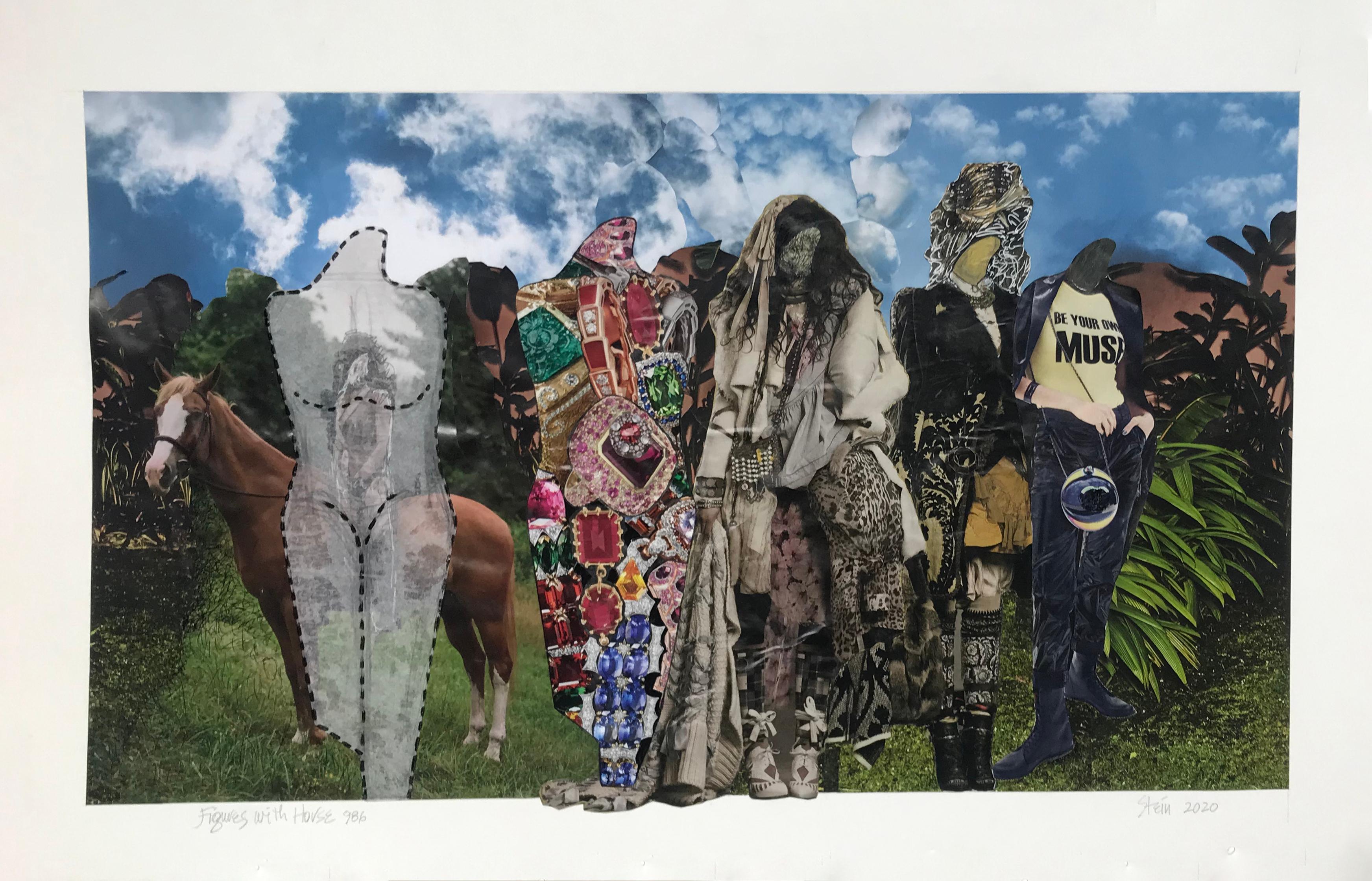 Linda Stein, Figures with Horse 986 - Contemporary Art Drawing Collage

In 2000,  Linda Stein began a series called Knights of Protection.  Her Knights functioned both as defenders in battle and symbols of pacifism.  

In 2019, Stein re-conceived