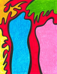 Linda Stein, Knights Revisited 1027 - Contemporary Art Bright Colorful Drawing