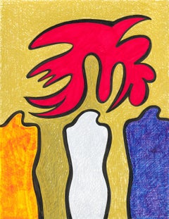 Linda Stein, Knights Revisited 1029 - Zeitgenössische Kunst Leuchtend bunte Zeichnung
