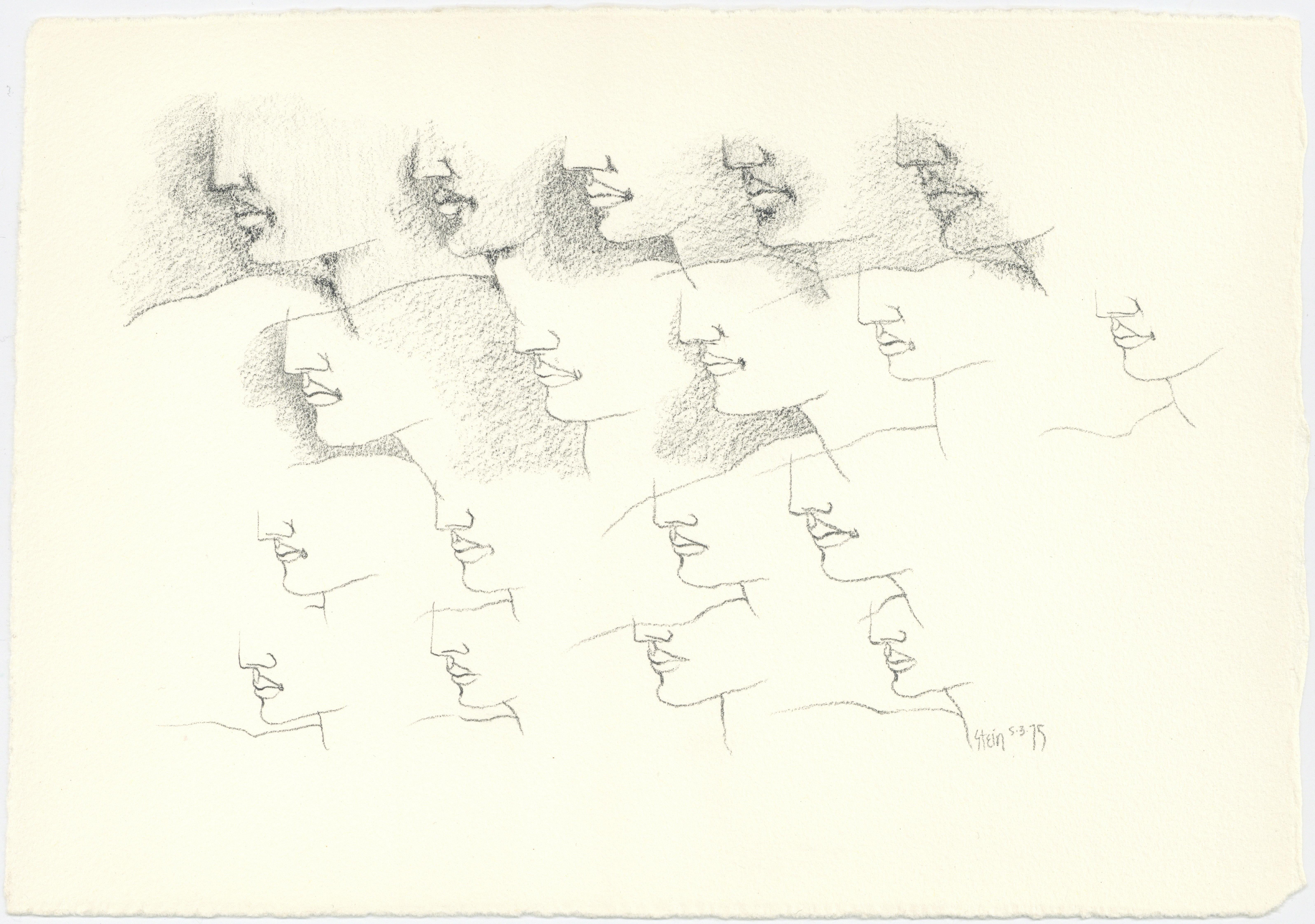 Figurative Art de Linda Stein - Dibujo Feminista LGBTQ+ Grafito sobre Papel Firmado - Perfil Volar 446.009