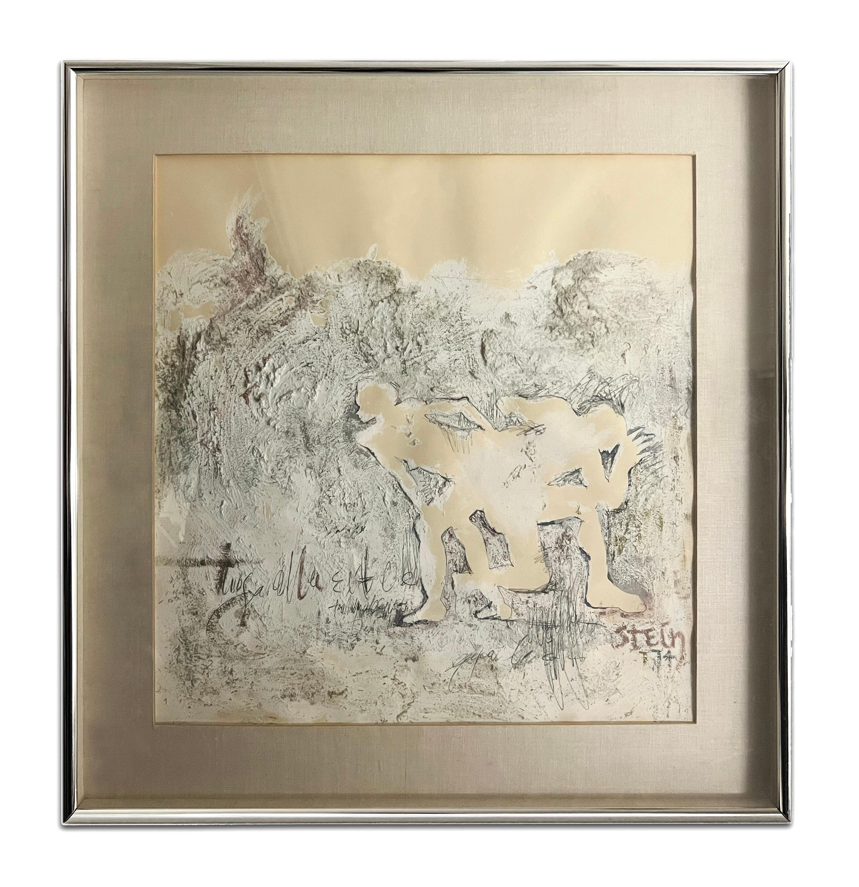Signed, Charcoal and Acrylic on Paper. Framed Painting - Figurations 360.112