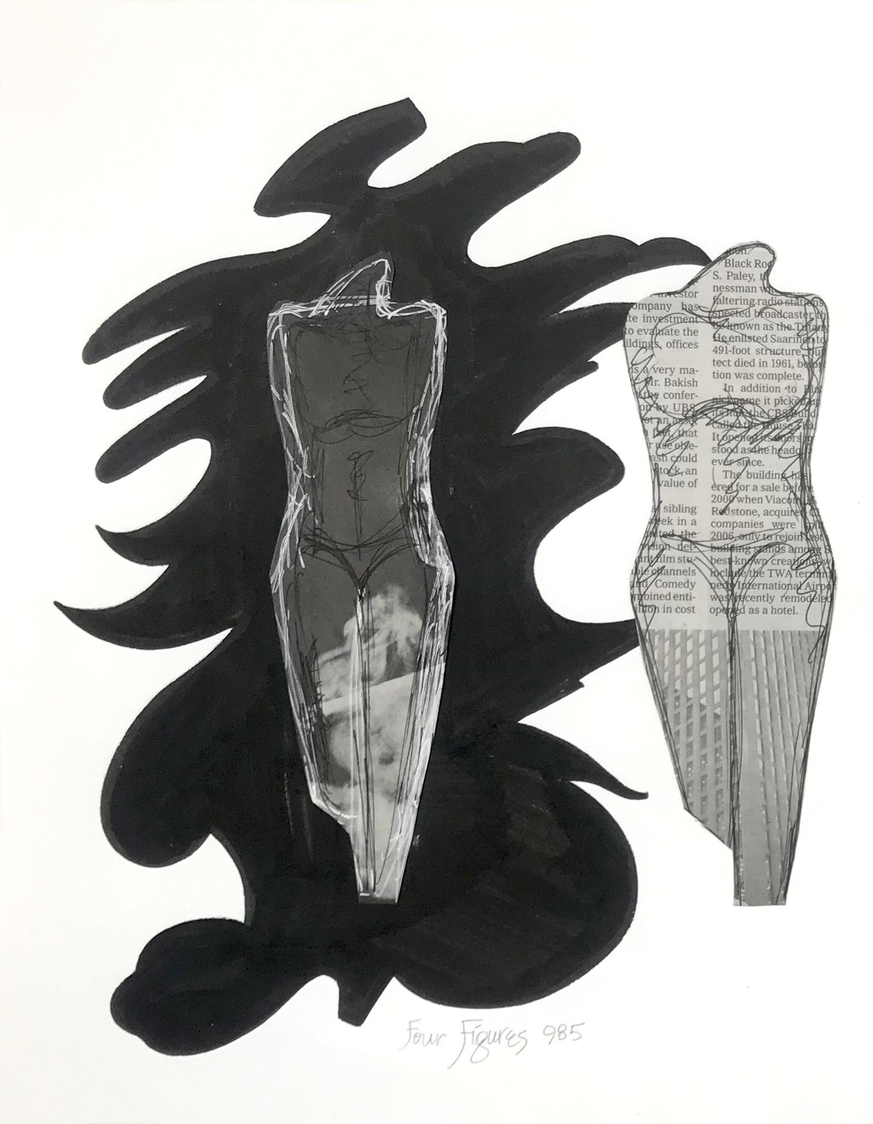 Four Figures 985 - Collage di disegni d'arte contemporanea - Art di Linda Stein