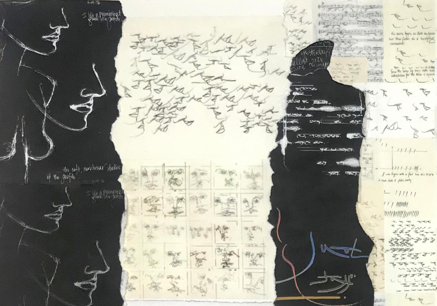 Linda Stein, Figure and Profile Notations 993 - Collage de dessin d'art contemporain en vente 1