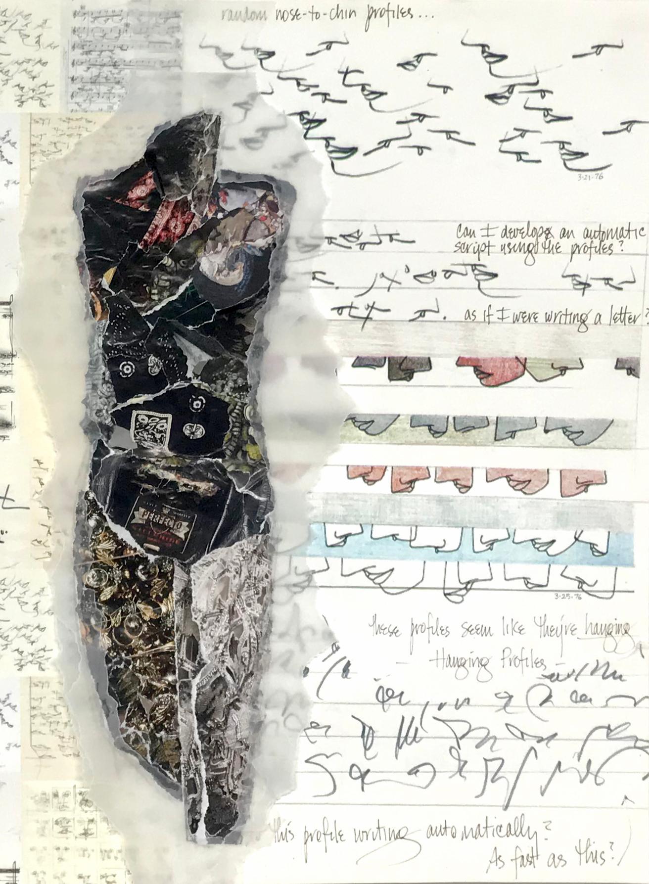 Linda Stein, Figure and Profile Notations 993 - Collage de dessin d'art contemporain en vente 2