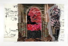 Red Profile Behind Arch 994 - Contemporary Art Drawing Collage