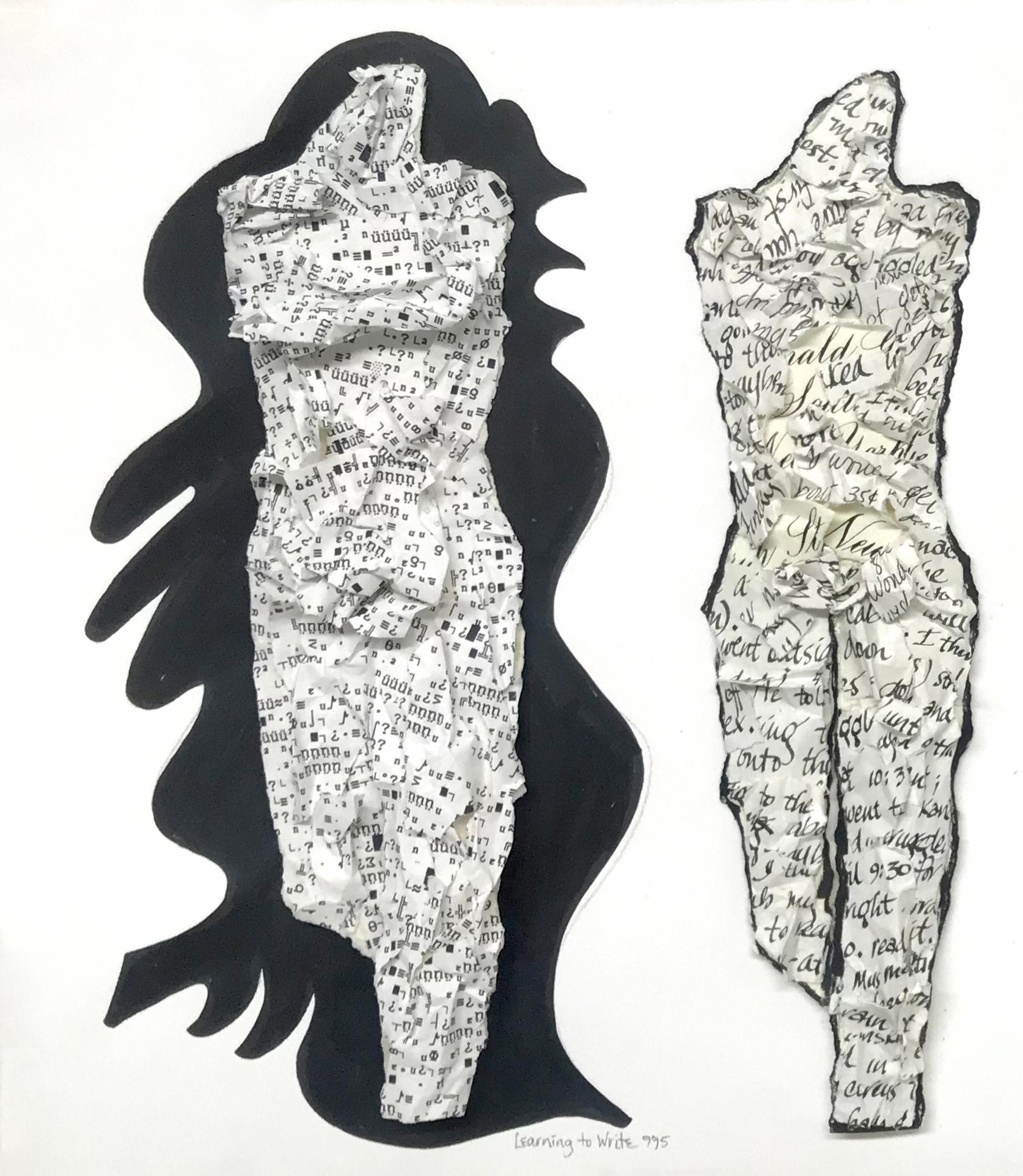 Imparare a scrivere 995 - Collage di disegni scultorei 3D - Mixed Media Art Contemporaneo di Linda Stein