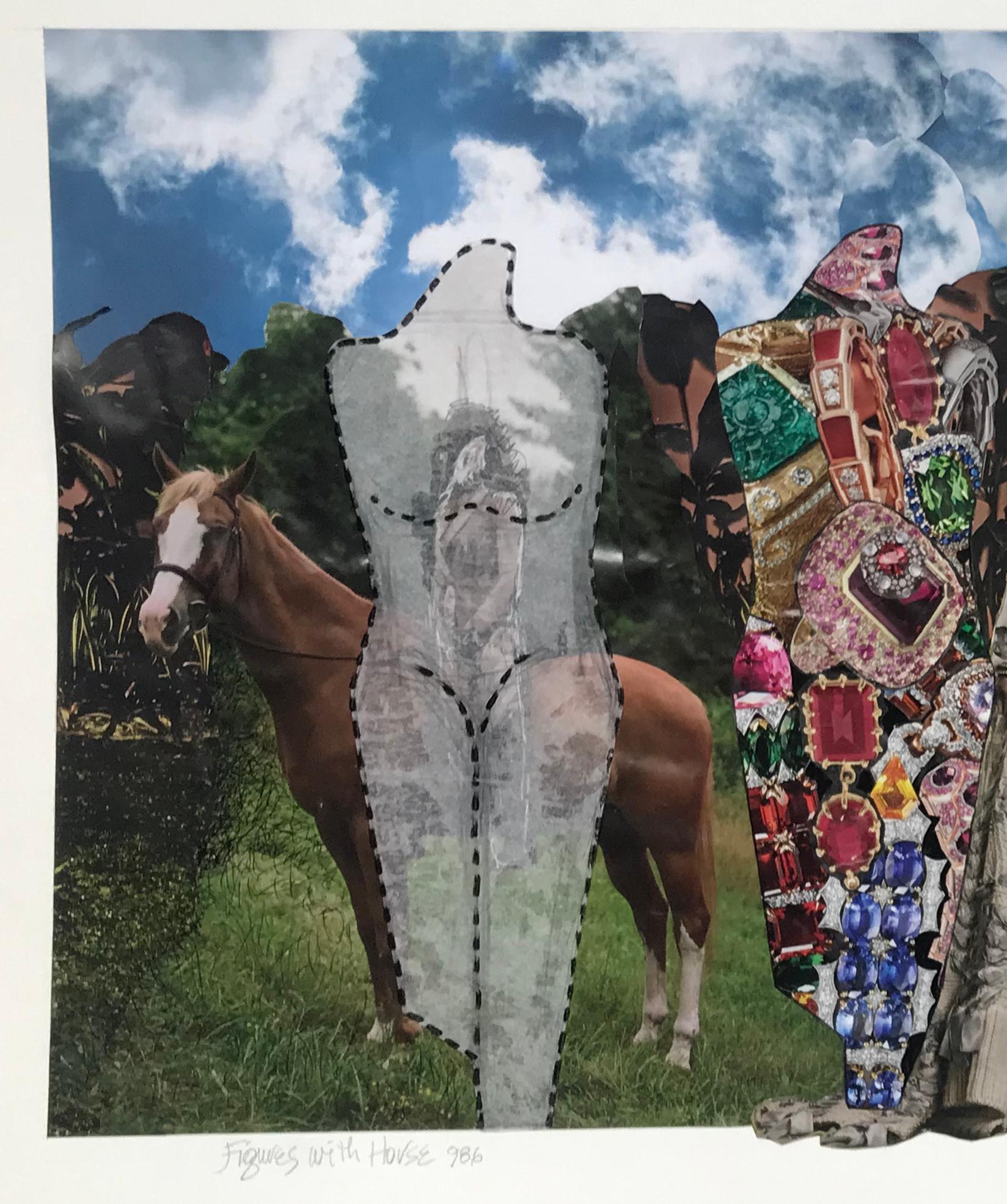 Linda Stein, Figures avec cheval 986 - Collage de dessins d'art contemporain en vente 1