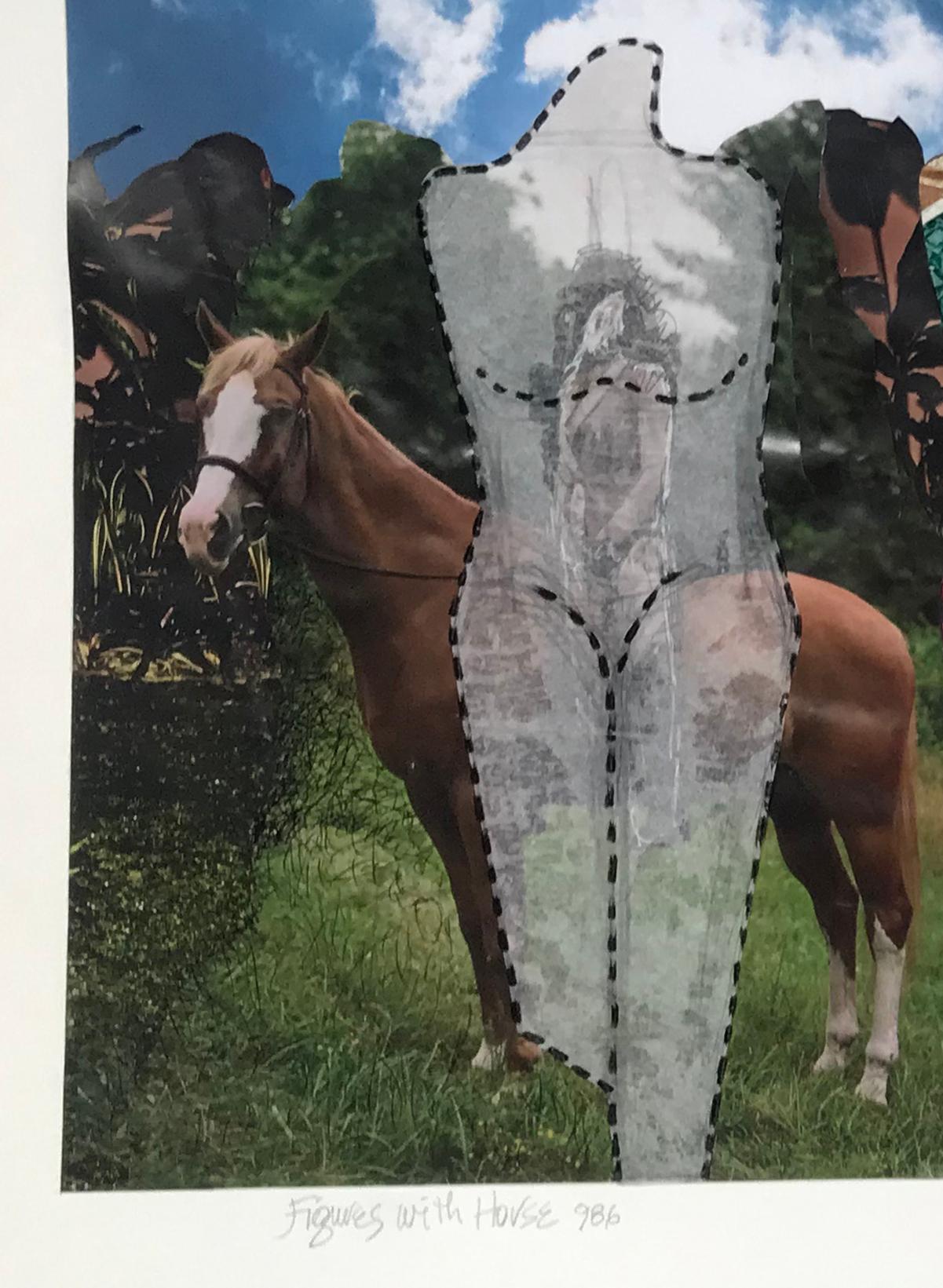 Linda Stein, Figures avec cheval 986 - Collage de dessins d'art contemporain en vente 3