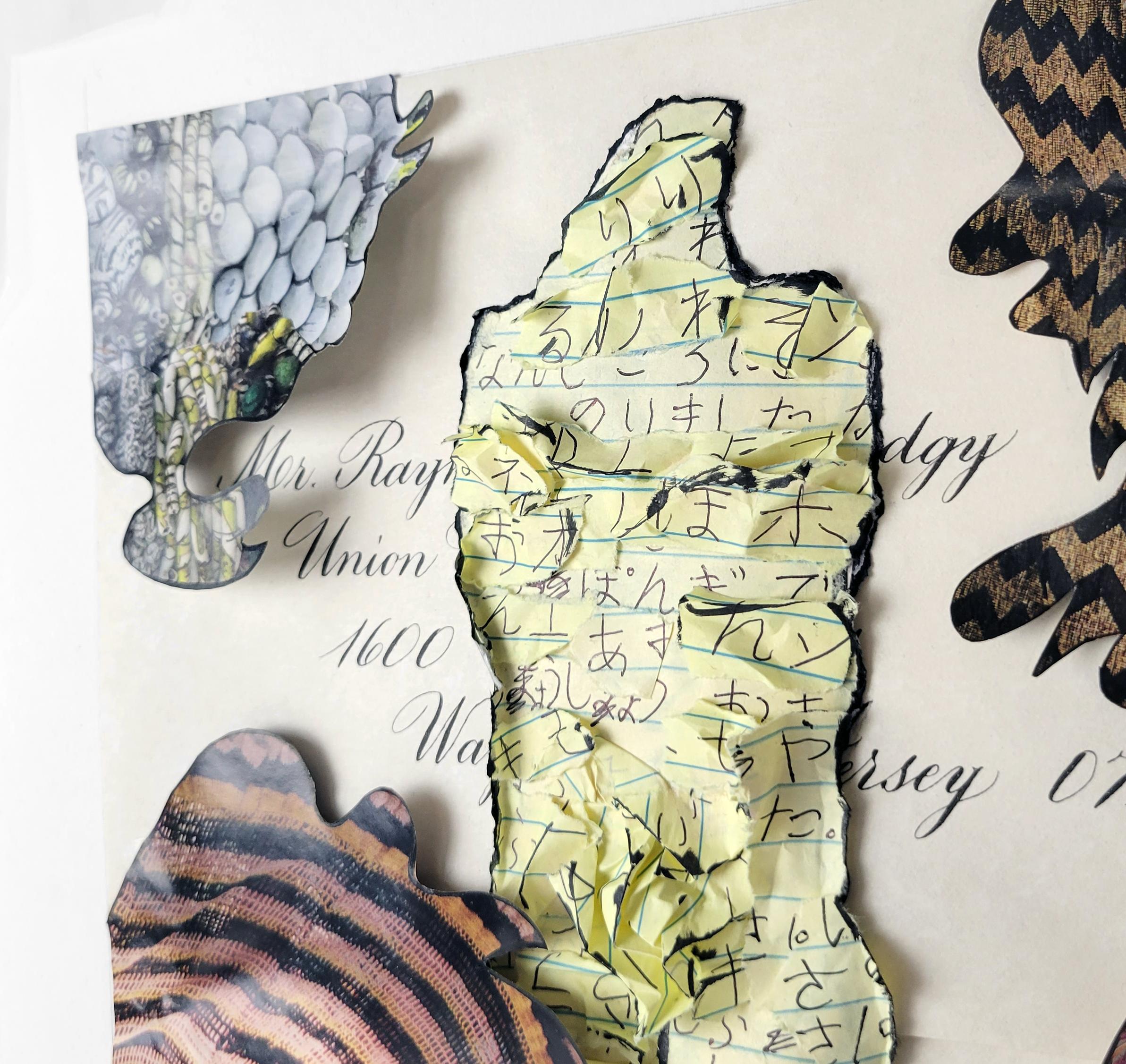 Linda Stein, Studying Japanese 991 - Contemporary 3D Sculptural Drawing Collage For Sale 7