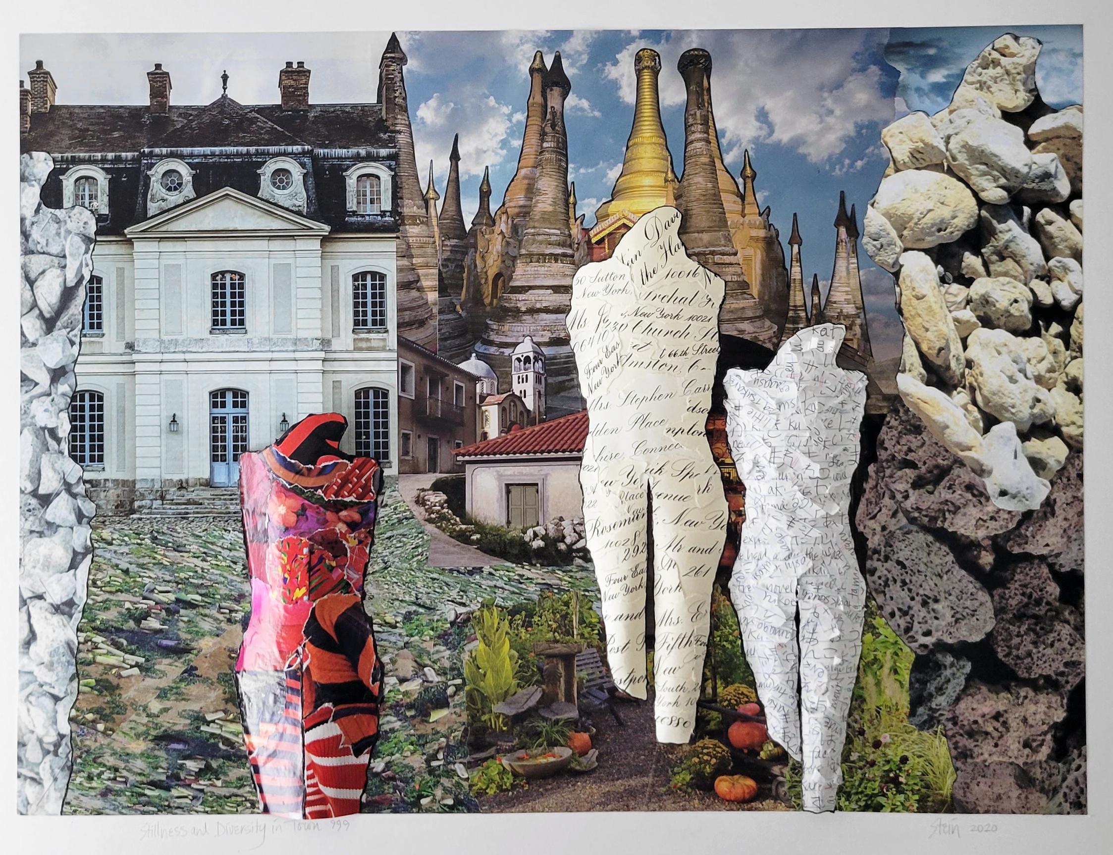 Linda Stein, Stillness and Diversity in Townes 999 Collage contemporain de dessins en 3D en vente 2
