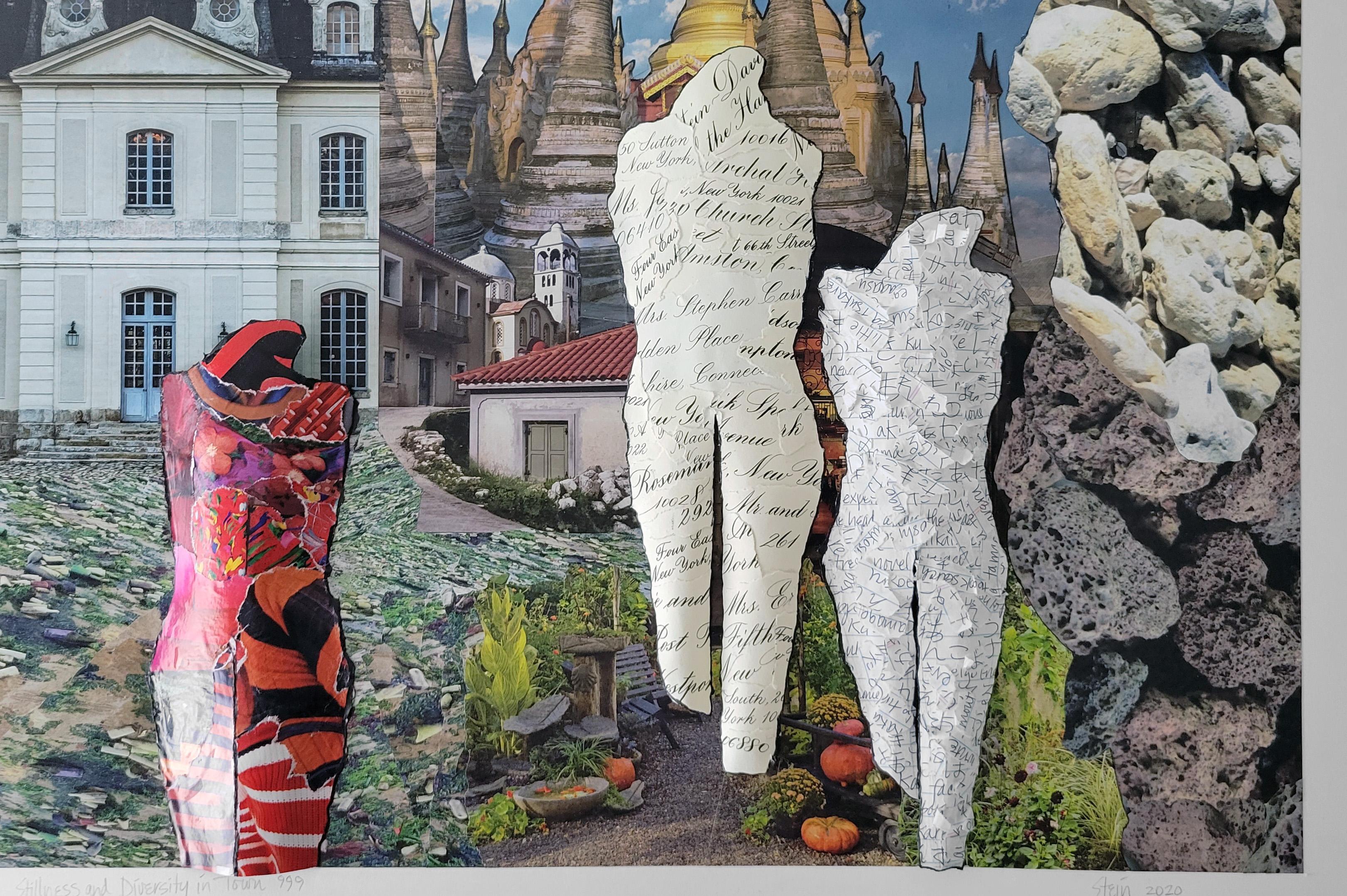 Linda Stein, Stillness and Diversity in Town 999 Contemporary 3D Drawing Collage For Sale 7
