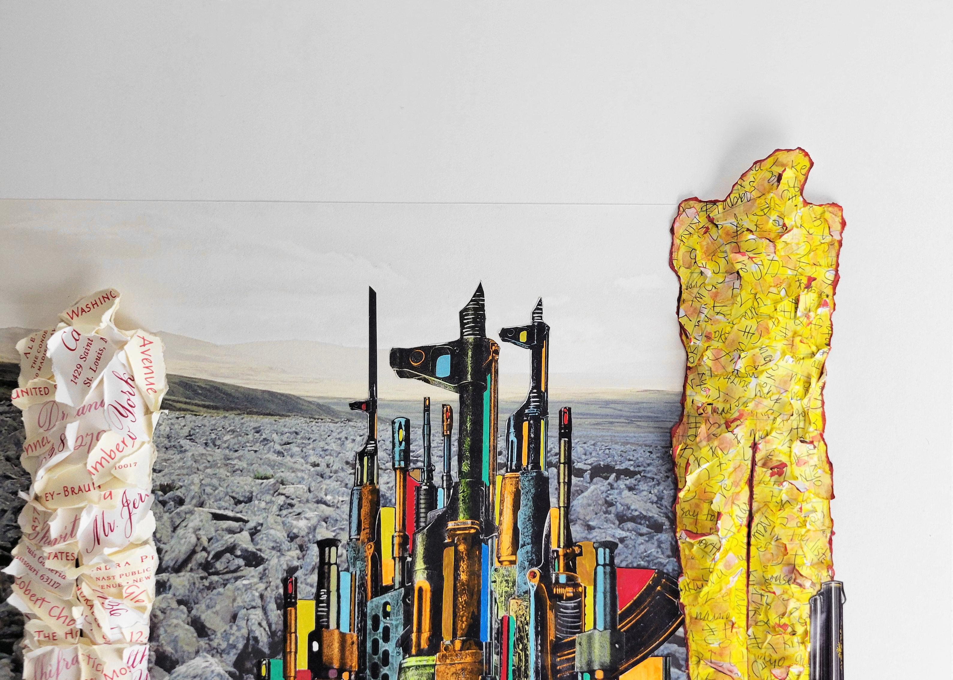 Linda Stein, Three Protectors 1001 - Collage contemporain de dessins sculpturaux en 3D en vente 5
