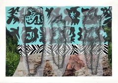 Linda Stein, Figure d'ombra 987 - Collage di disegni d'arte contemporanea, blu nero