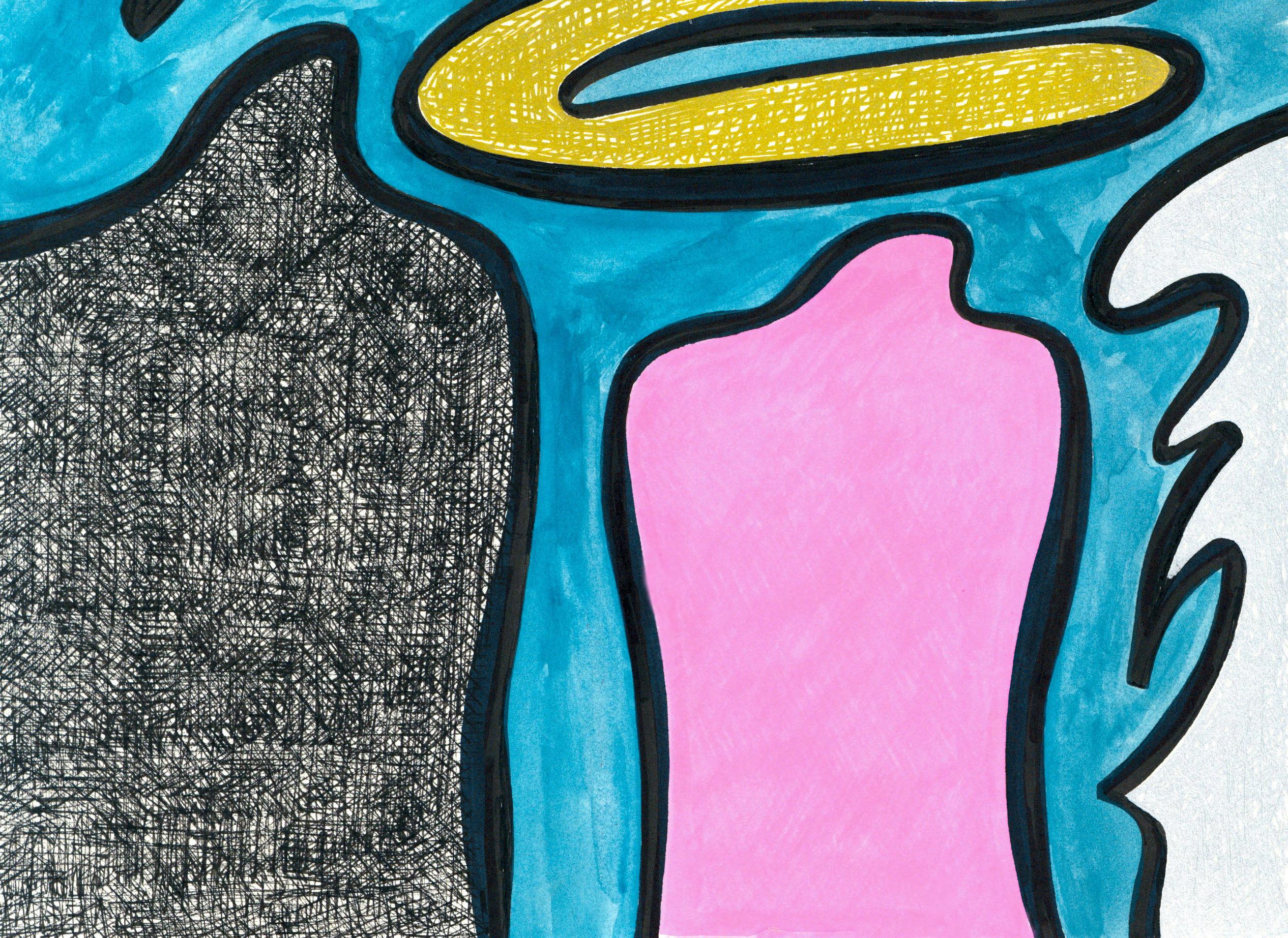Linda Stein, Knights Revisited 1028 - Art contemporain Dessin aux couleurs vives en vente 2