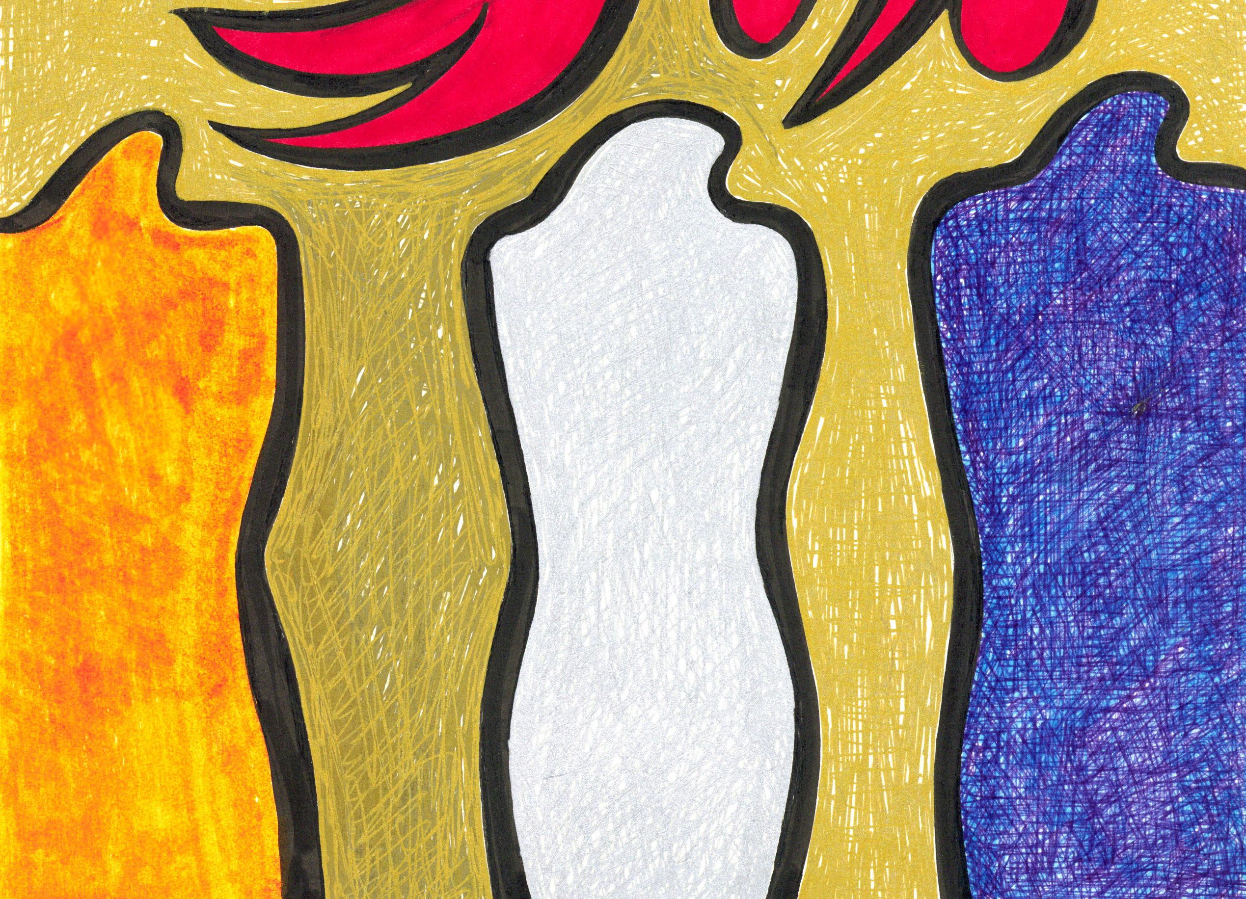 Linda Stein, Caballeros revisitados 1029 - Arte contemporáneo Dibujo de colores brillantes en venta 2