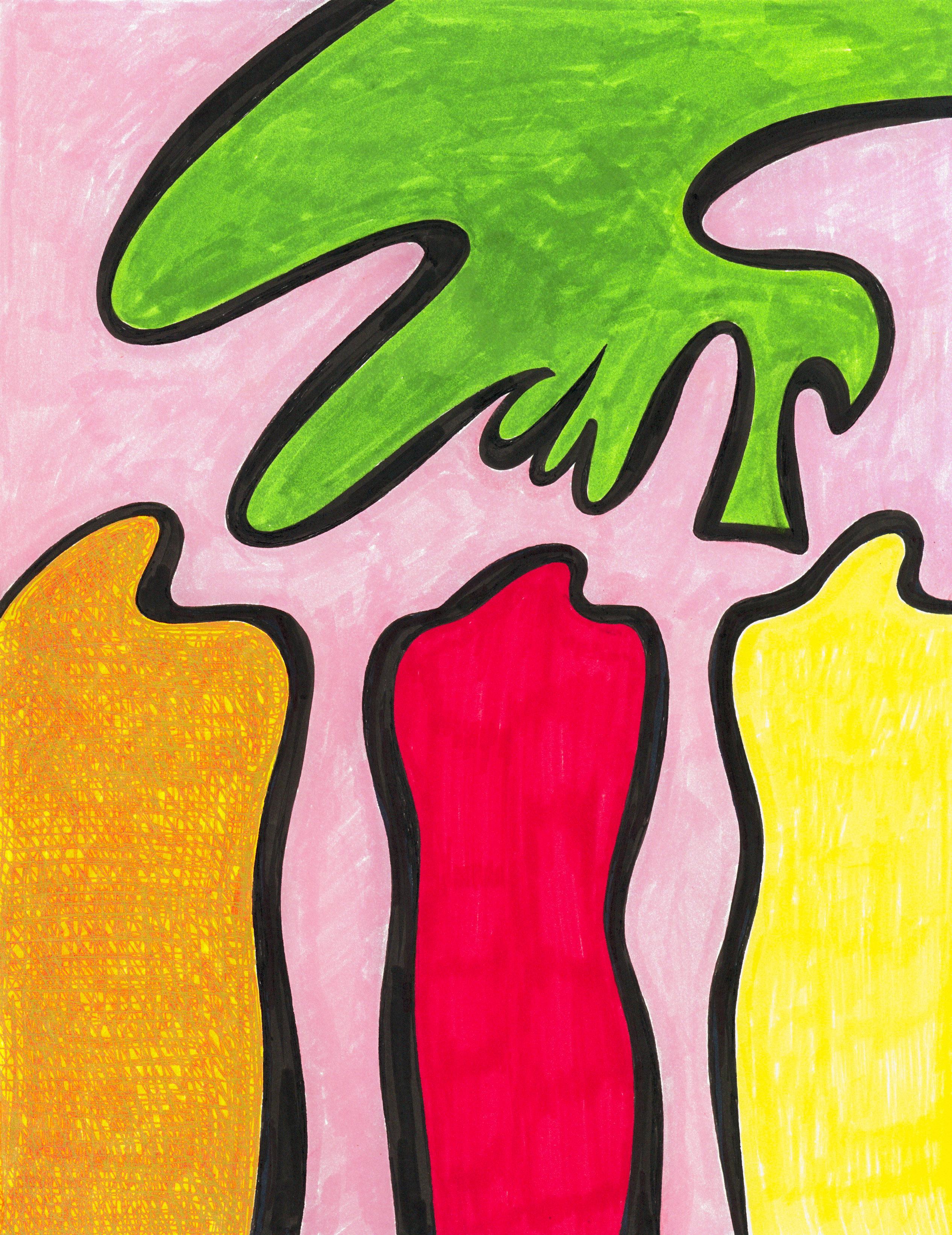 Linda Stein, Knights Revisited 1031 - Contemporary Art Bright Colorful Drawing