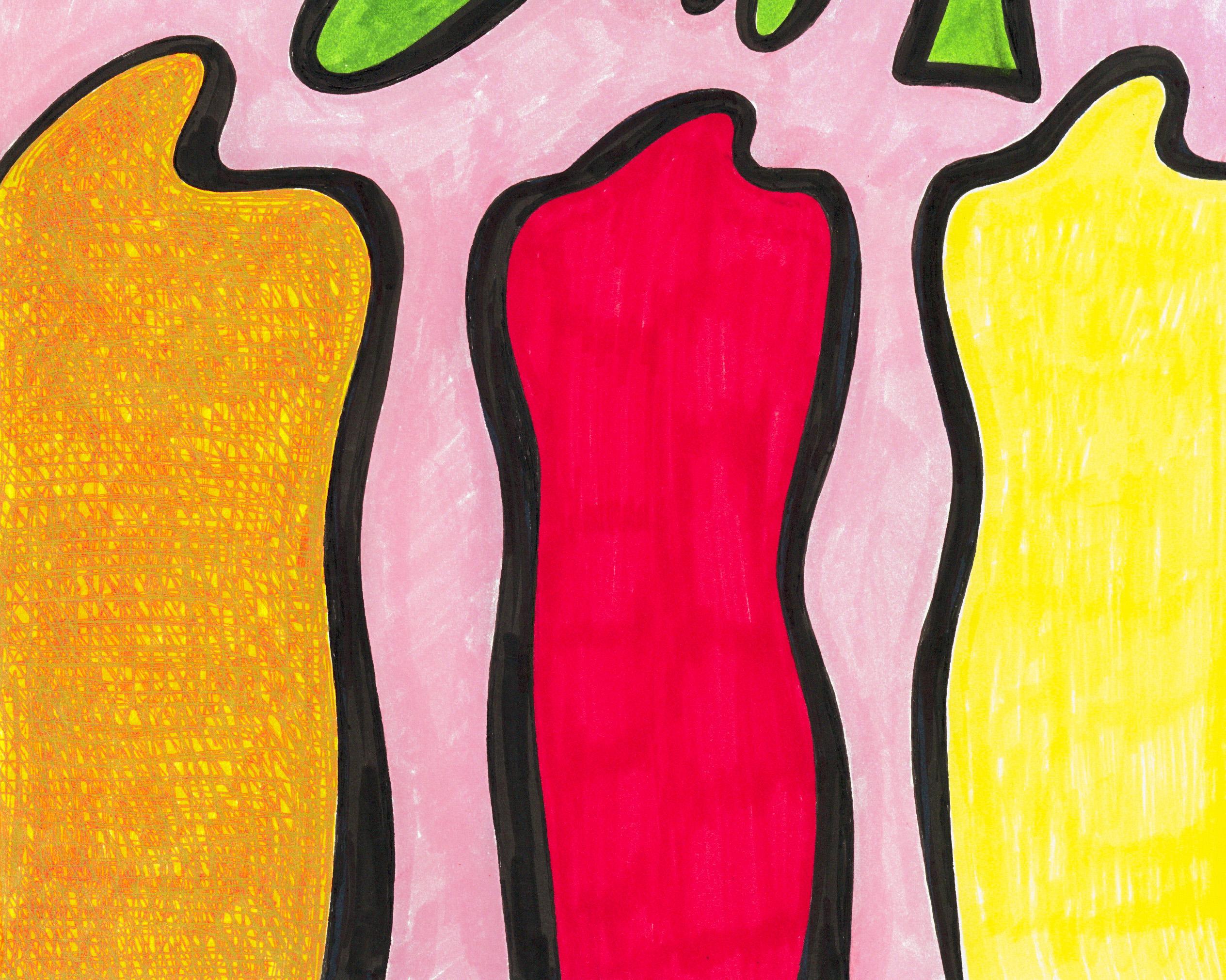 Linda Stein, Knights Revisited 1031 - Art contemporain Dessin aux couleurs vives en vente 2
