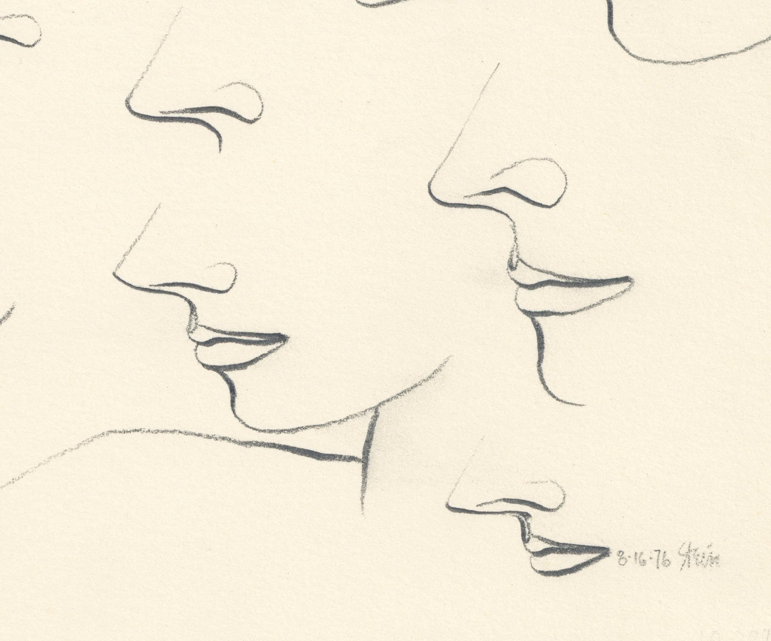 Signed Feminist LGBTQ+ Graphite on Paper Drawing - Profile Flying 446.001 - White Portrait by Linda Stein