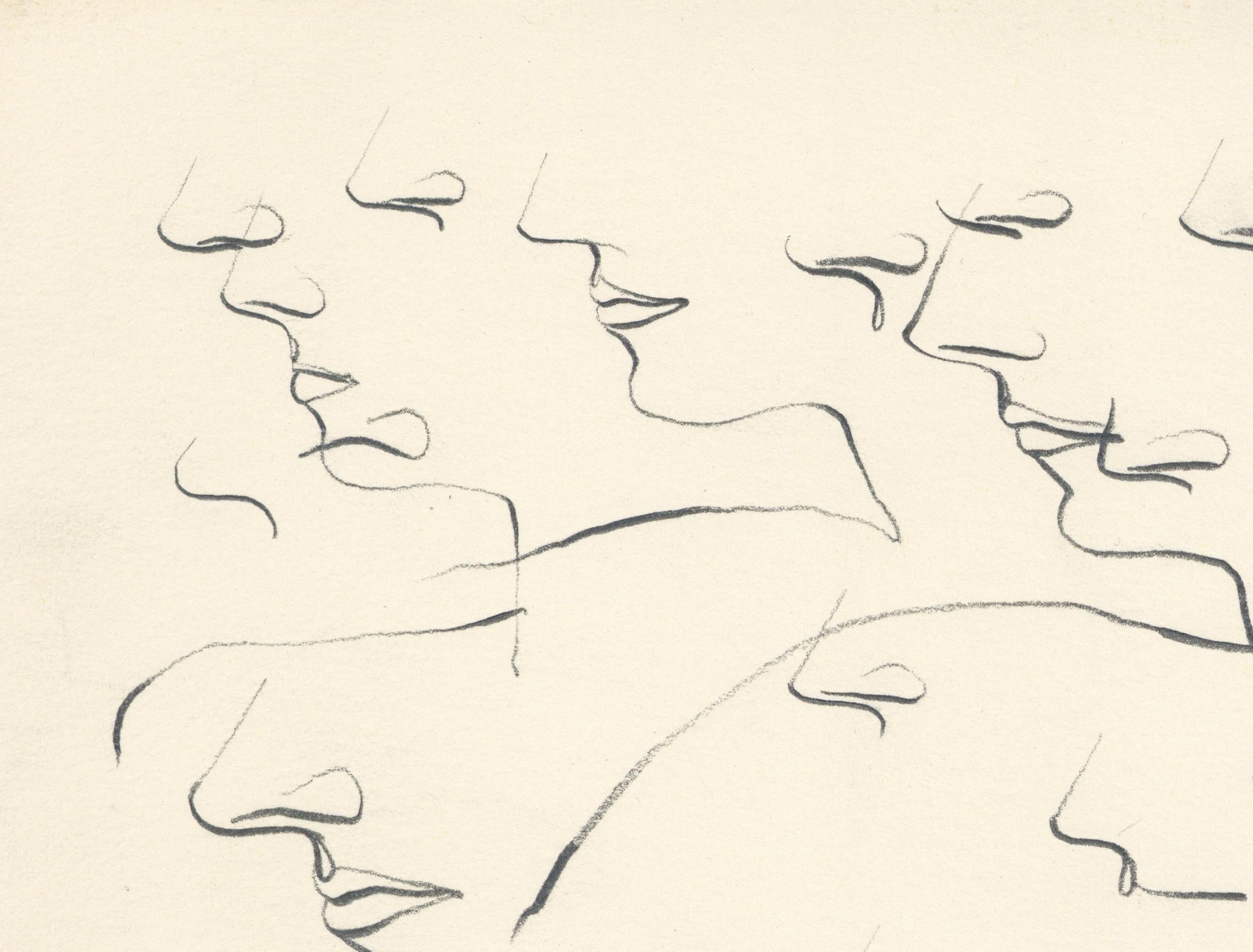 Signed Feminist LGBTQ+ Graphite on Paper Drawing - Profile Flying 446.001 - Art by Linda Stein