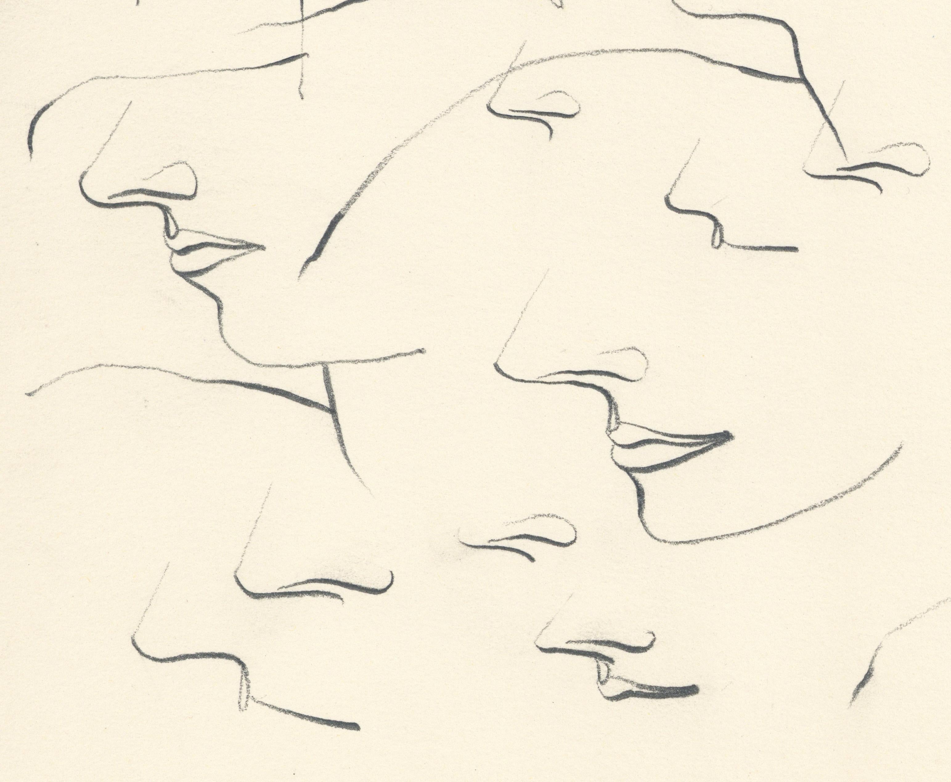 Linda Stein, Profile Flying 446.001 - Signed Feminist LGBTQ+ Graphite on Paper Drawing 

Profile Flying 446.001 is from Linda Stein's Profiles series--drawings, collages and paintings of facial profiles she made in the 1960s and 1970s when she was