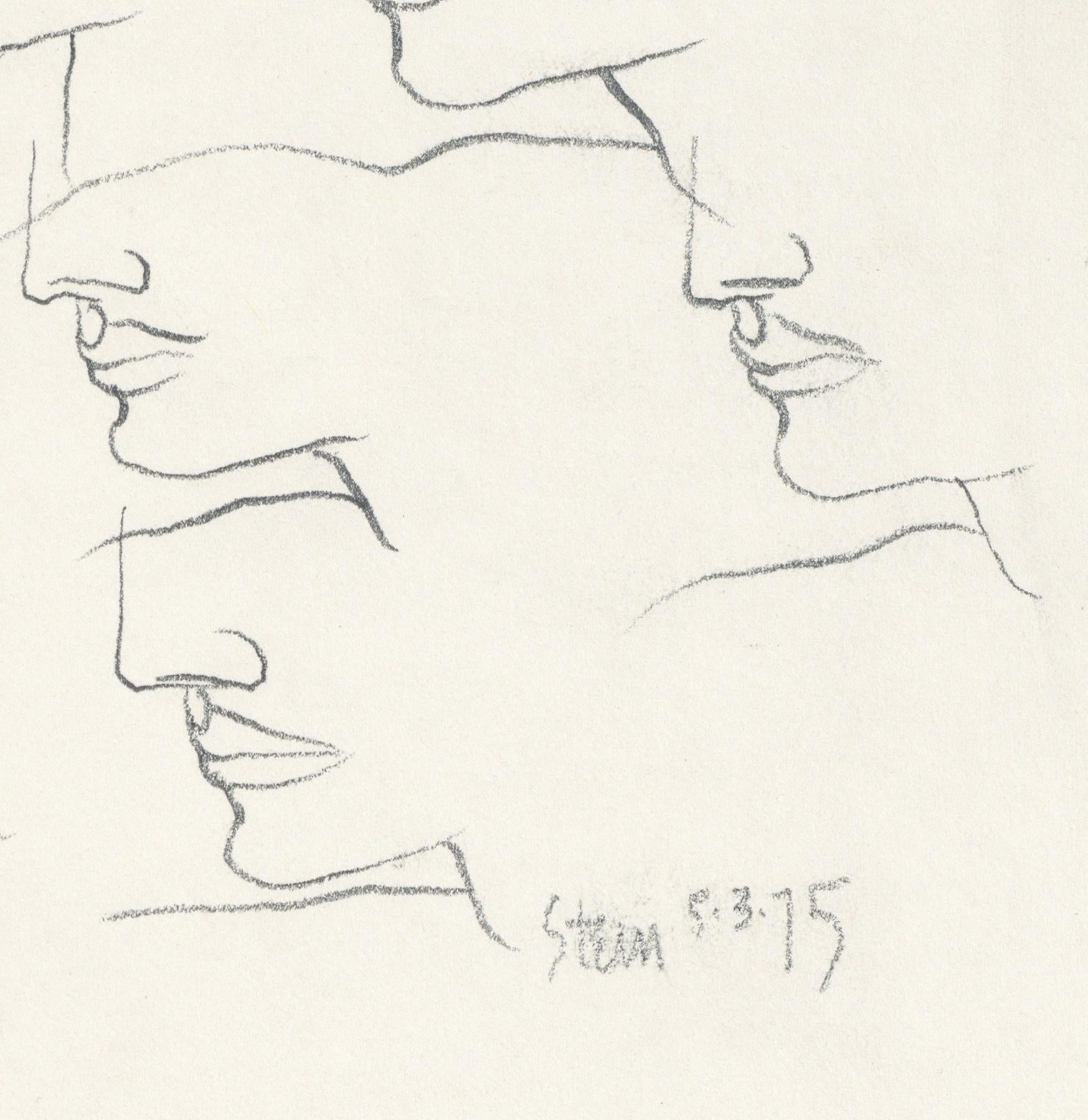 Signed Feminist LGBTQ+ Graphite on Paper Drawing - Profile Flying 446.002 - White Figurative Art by Linda Stein