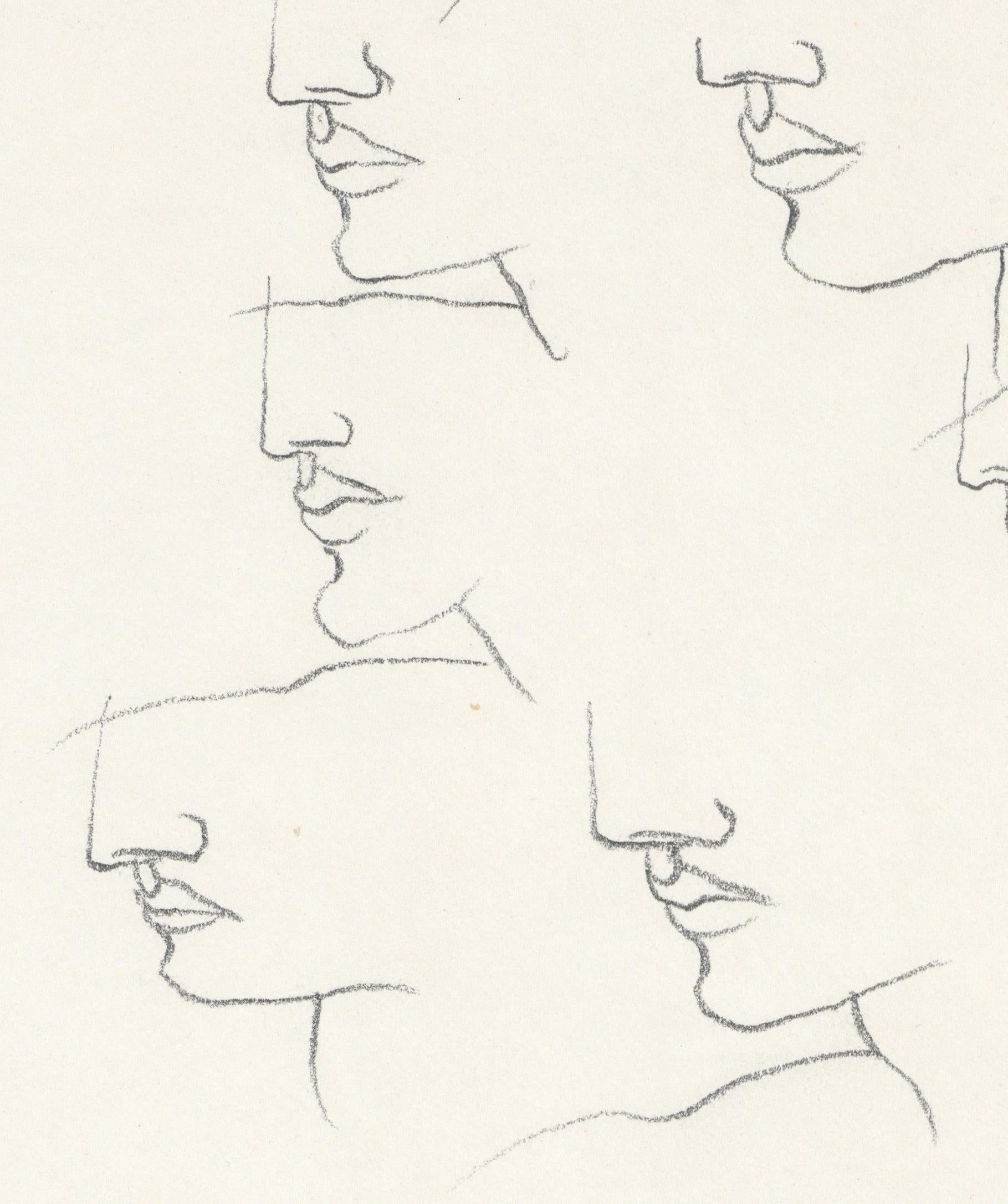 Linda Stein, Profile Flying 446.002 - Signed Feminist LGBTQ+ Graphite on Paper Drawing 

Profile Flying 446.002 is from Linda Stein's Profiles series--drawings, collages and paintings of facial profiles she made in the 1960s and 1970s when she was