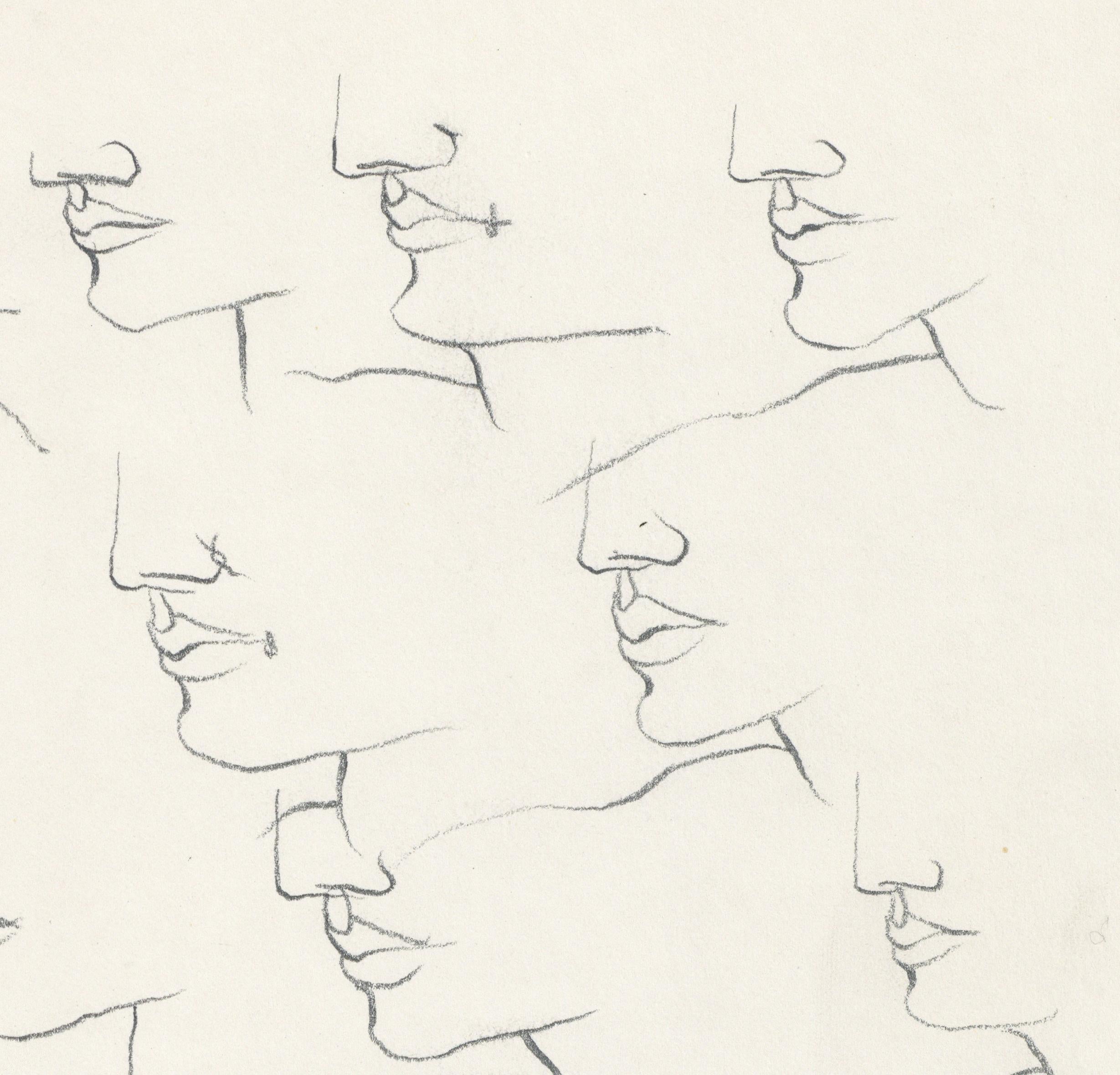 Signed Feminist LGBTQ+ Graphite on Paper Drawing - Profile Flying 446.002 - Contemporary Art by Linda Stein
