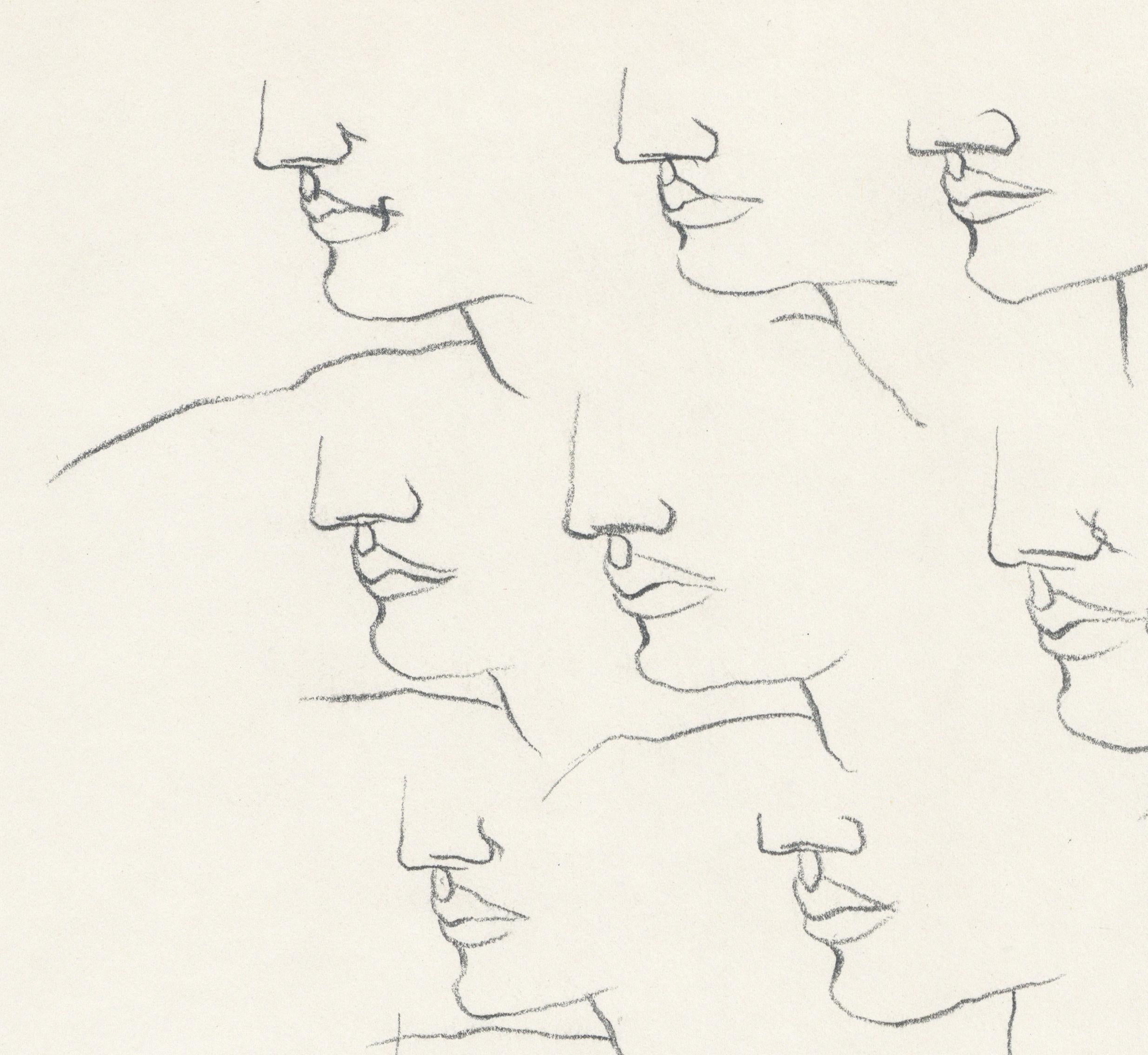 Signed Feminist LGBTQ+ Graphite on Paper Drawing - Profile Flying 446.002 - Art by Linda Stein